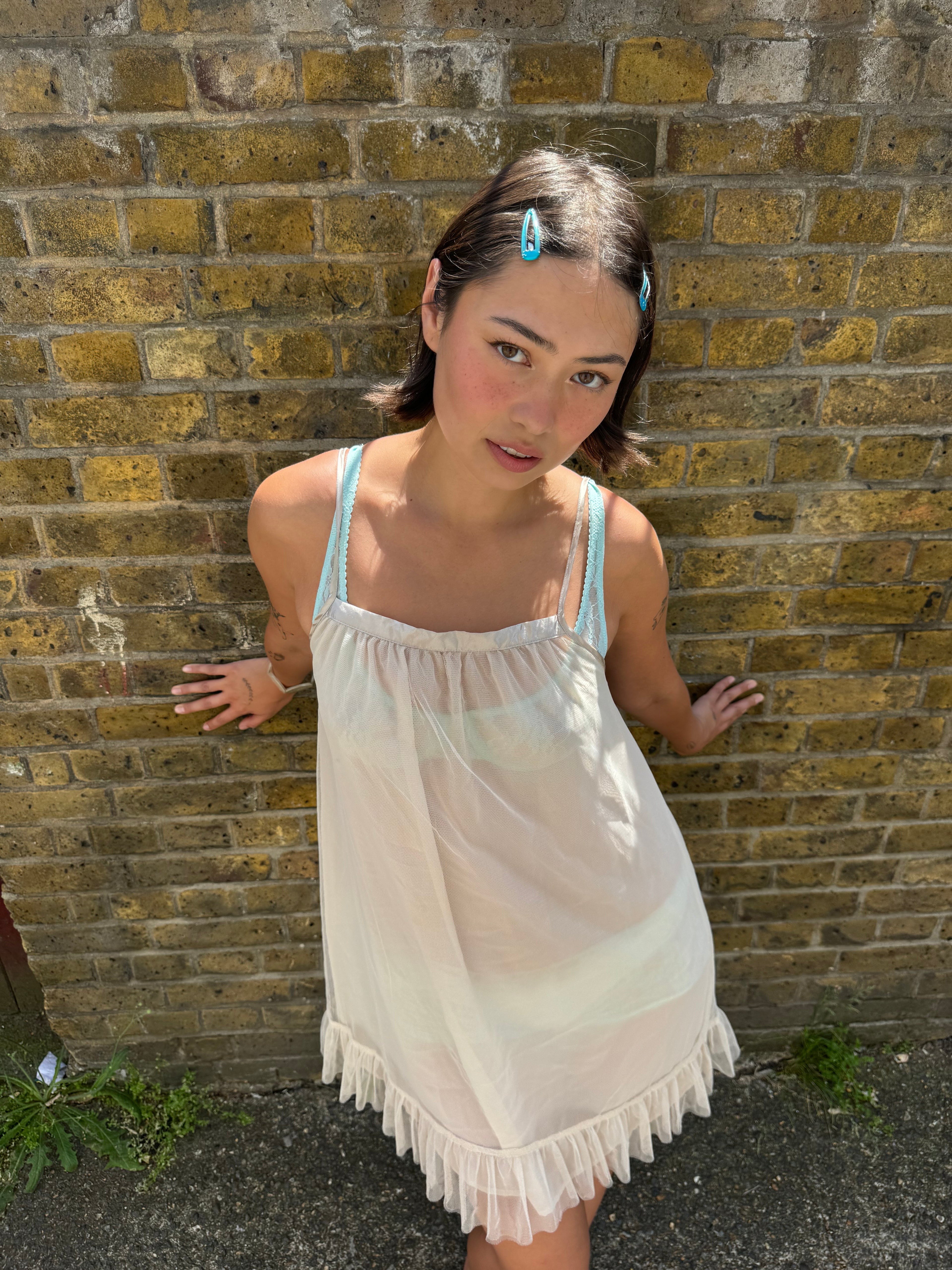 Nude mesh babydoll dress
