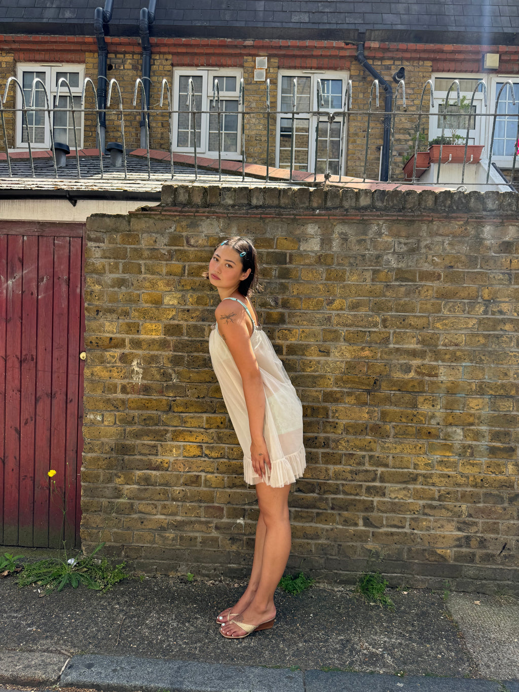 Nude mesh babydoll dress