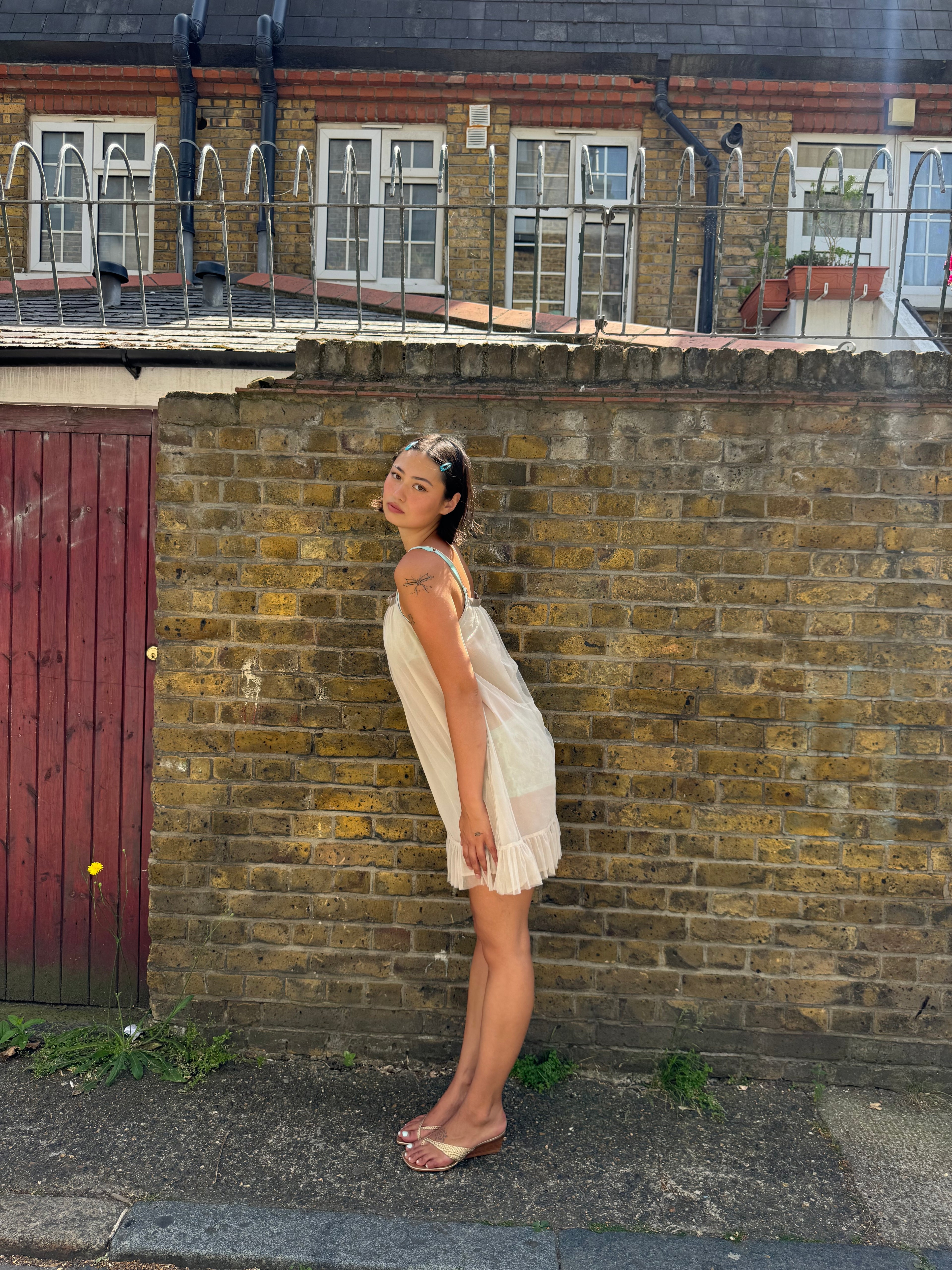 Nude mesh babydoll dress