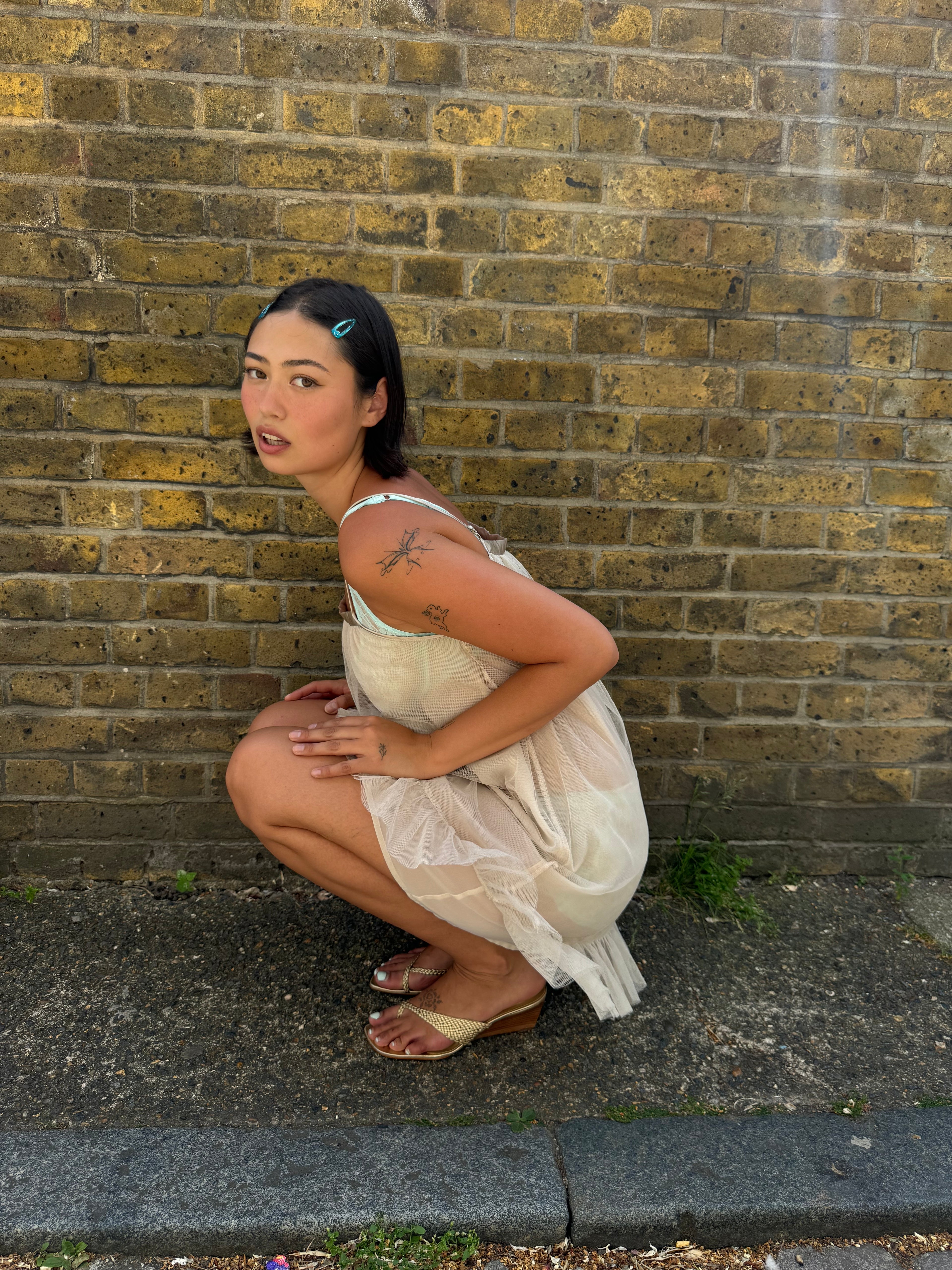 Nude mesh babydoll dress