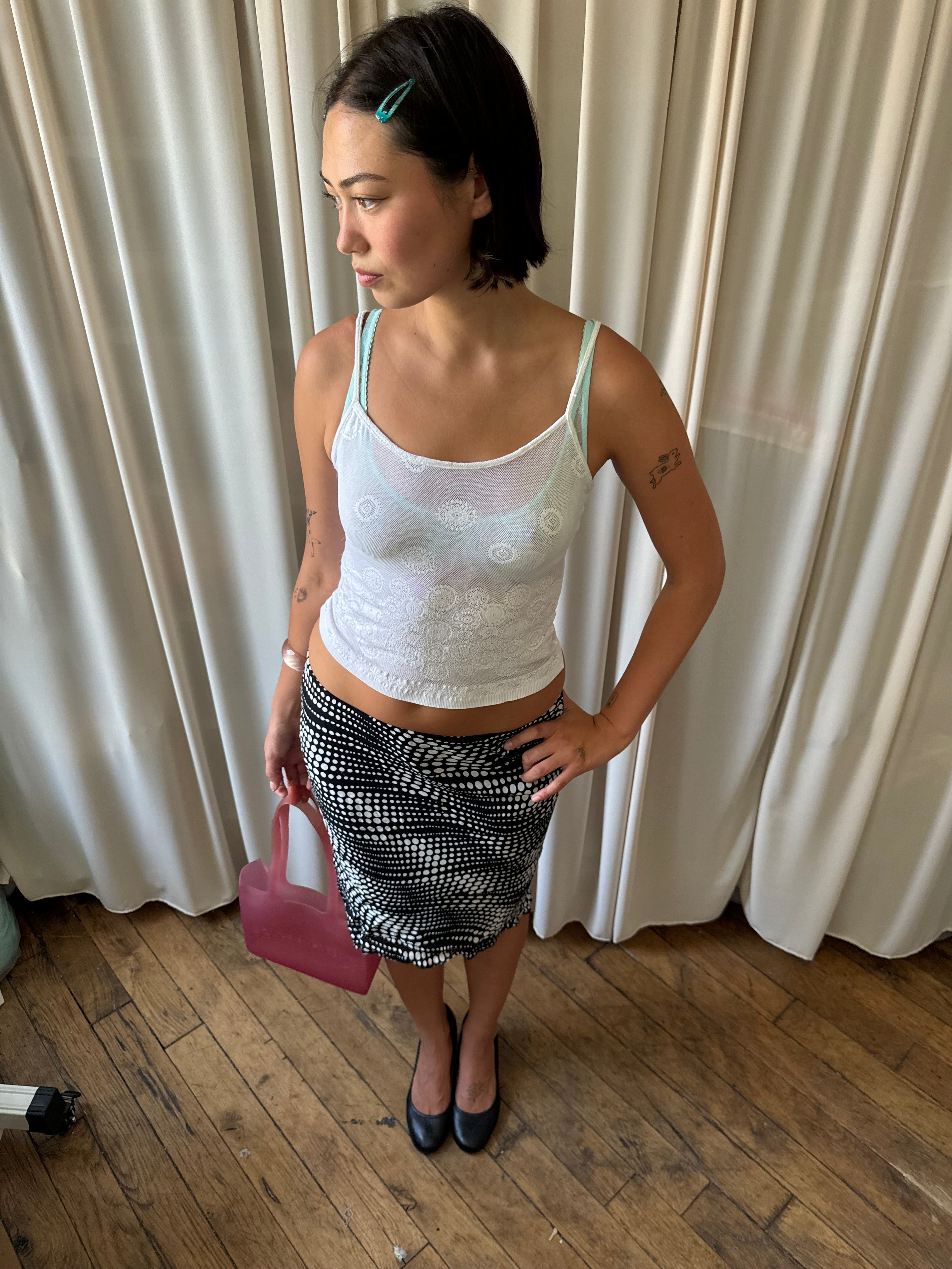 Black and white polka dot midi skirt