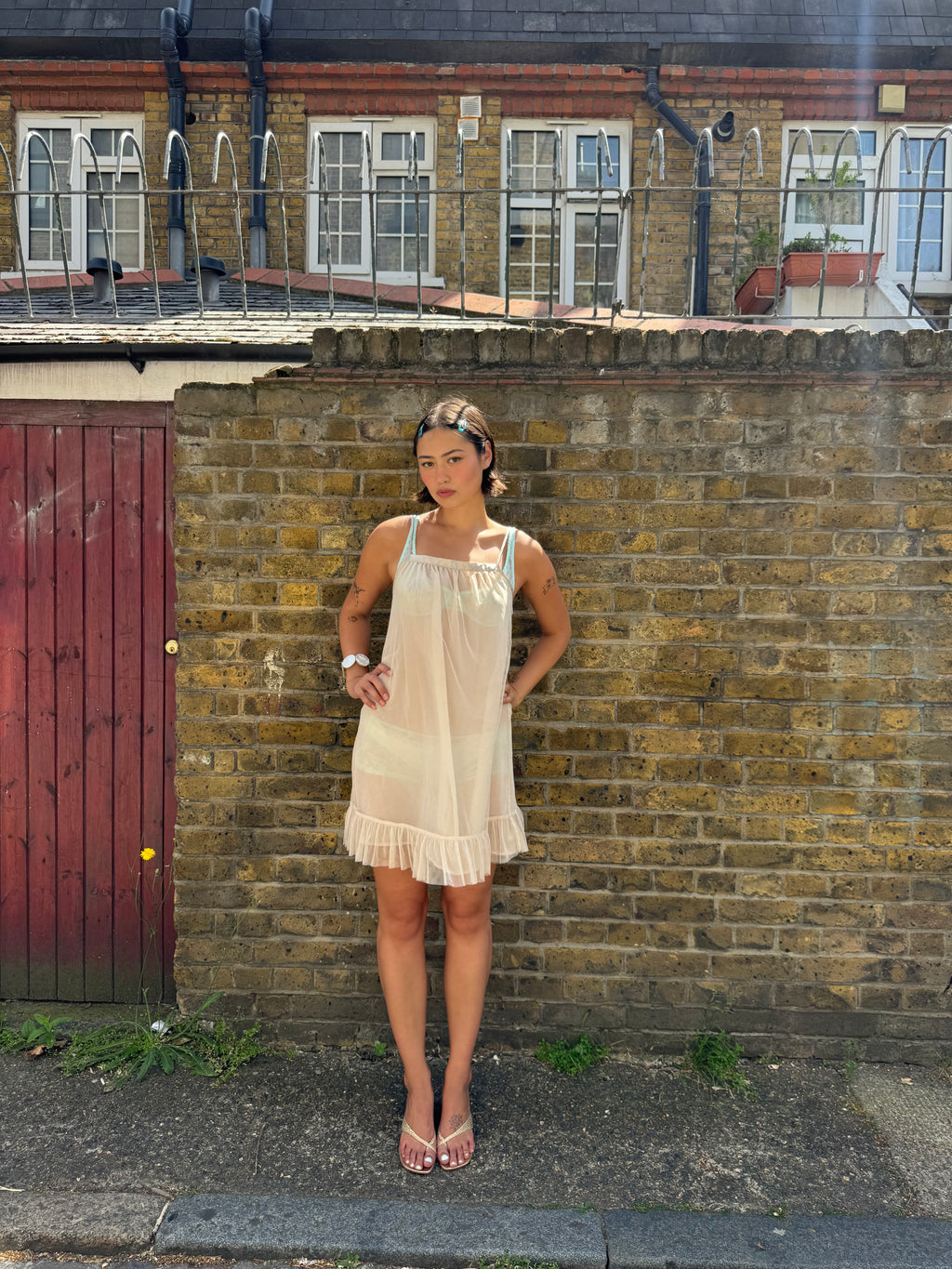 Nude mesh babydoll dress