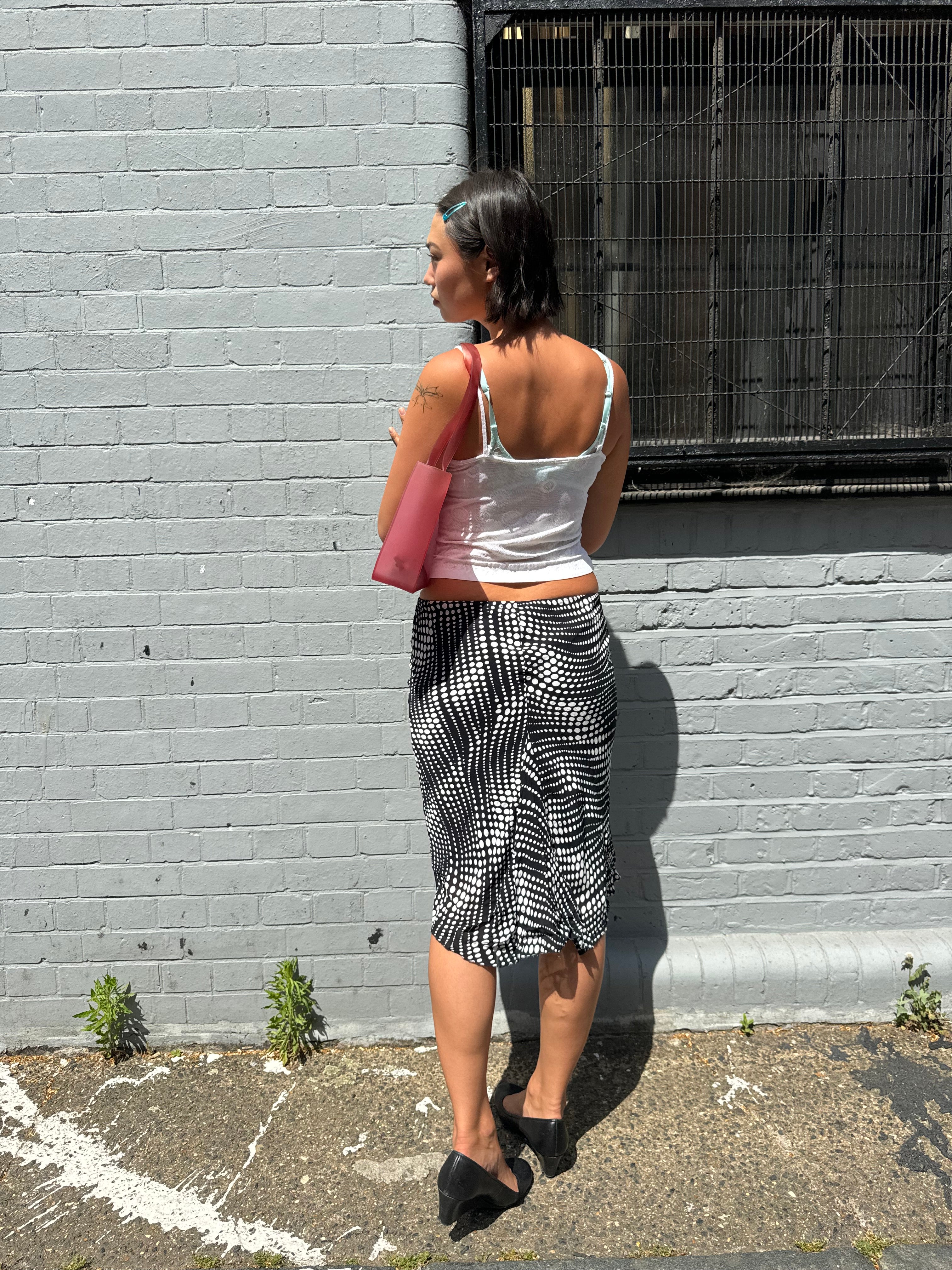 Black and white polka dot midi skirt