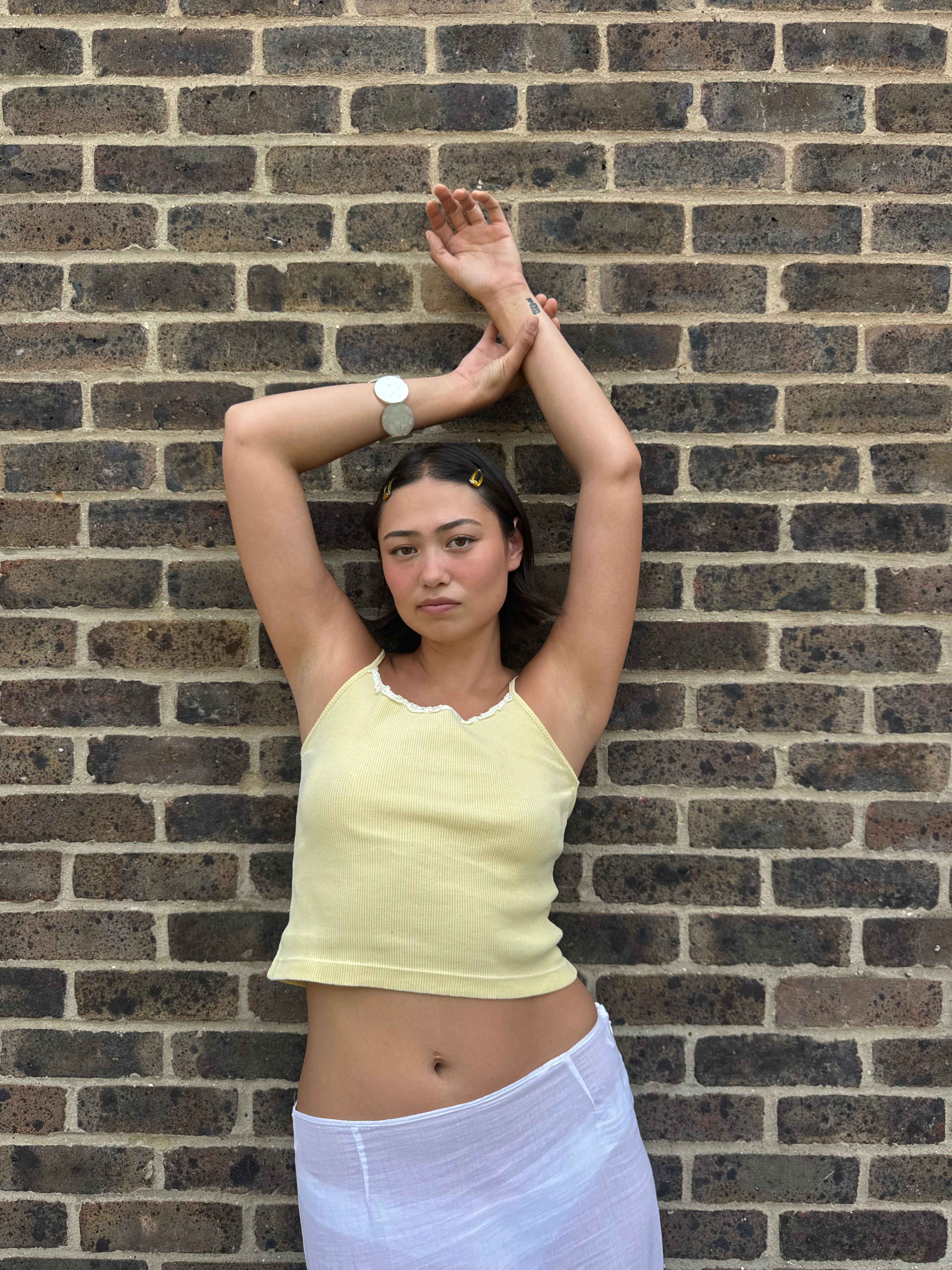 Valentini yellow cotton ribbed cami top