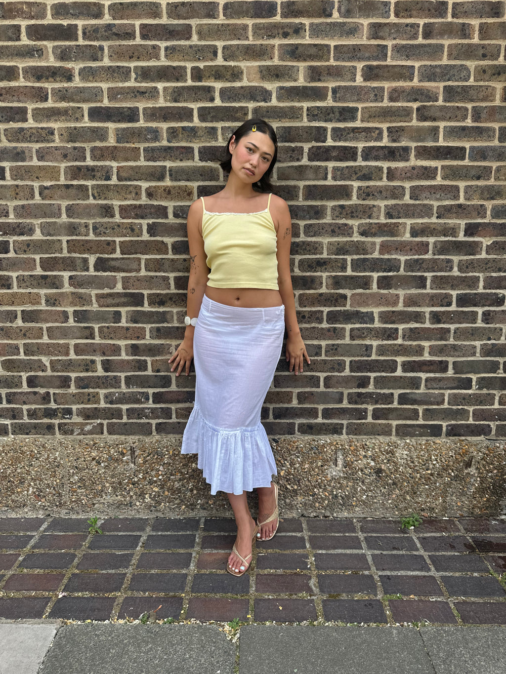 Valentini yellow cotton ribbed cami top