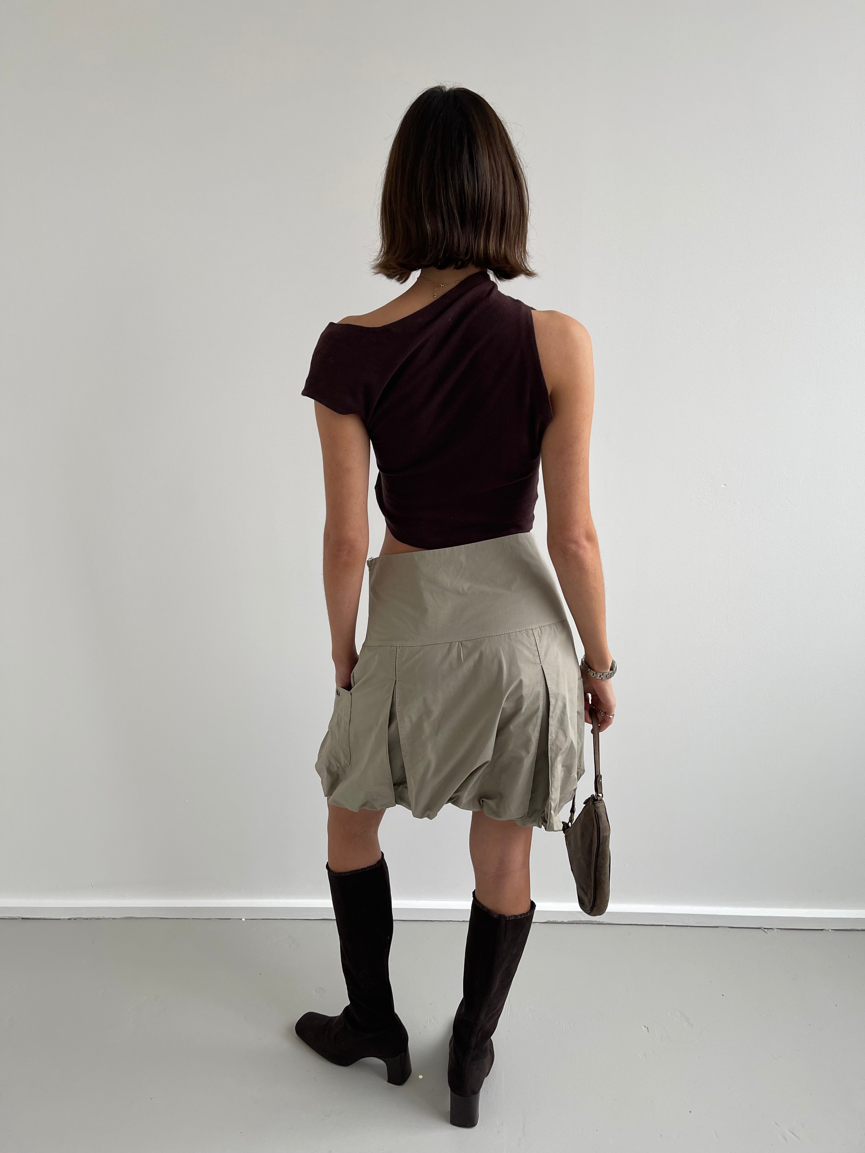 Brown cropped asymetric top