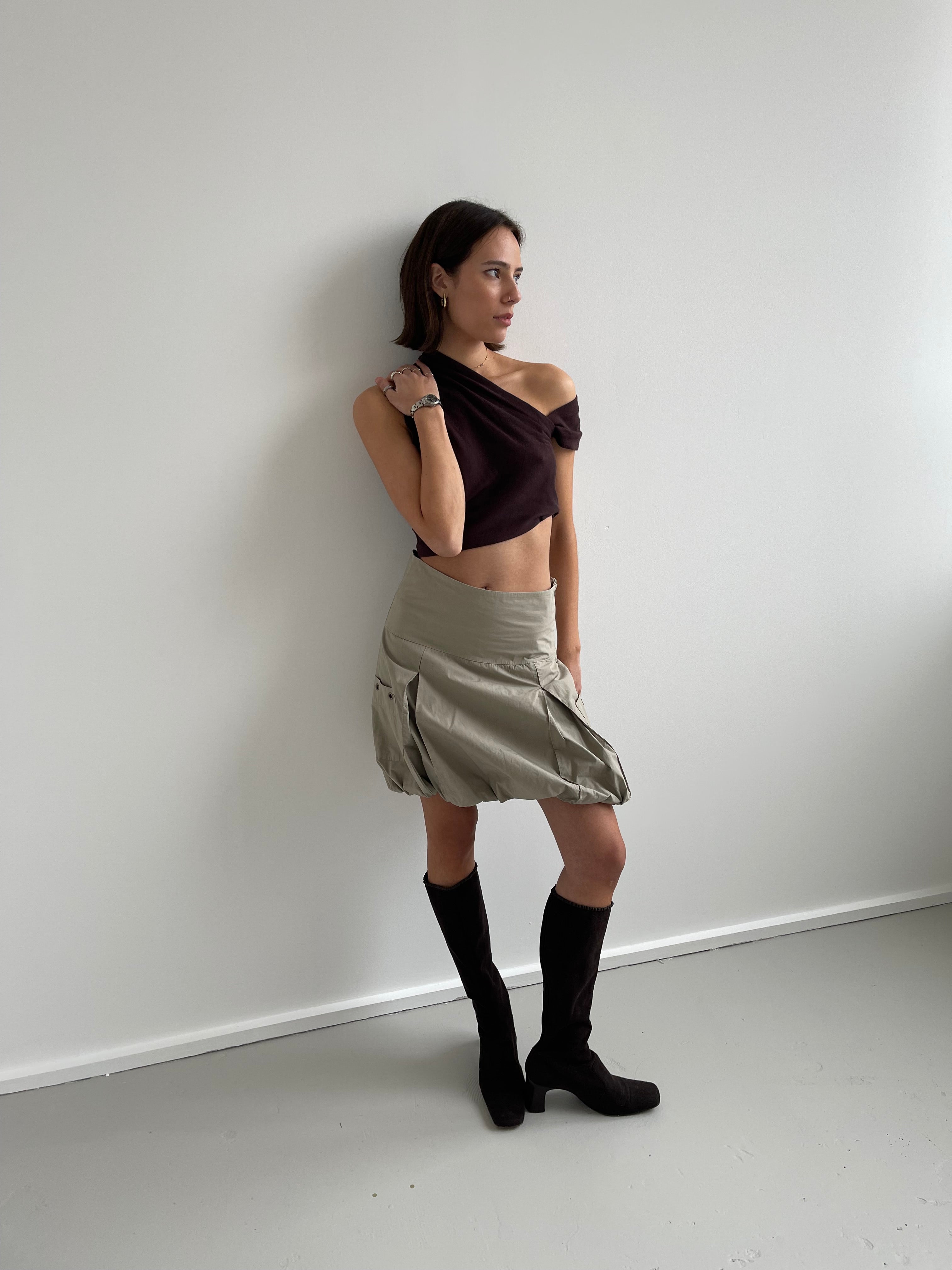 Brown cropped asymetric top