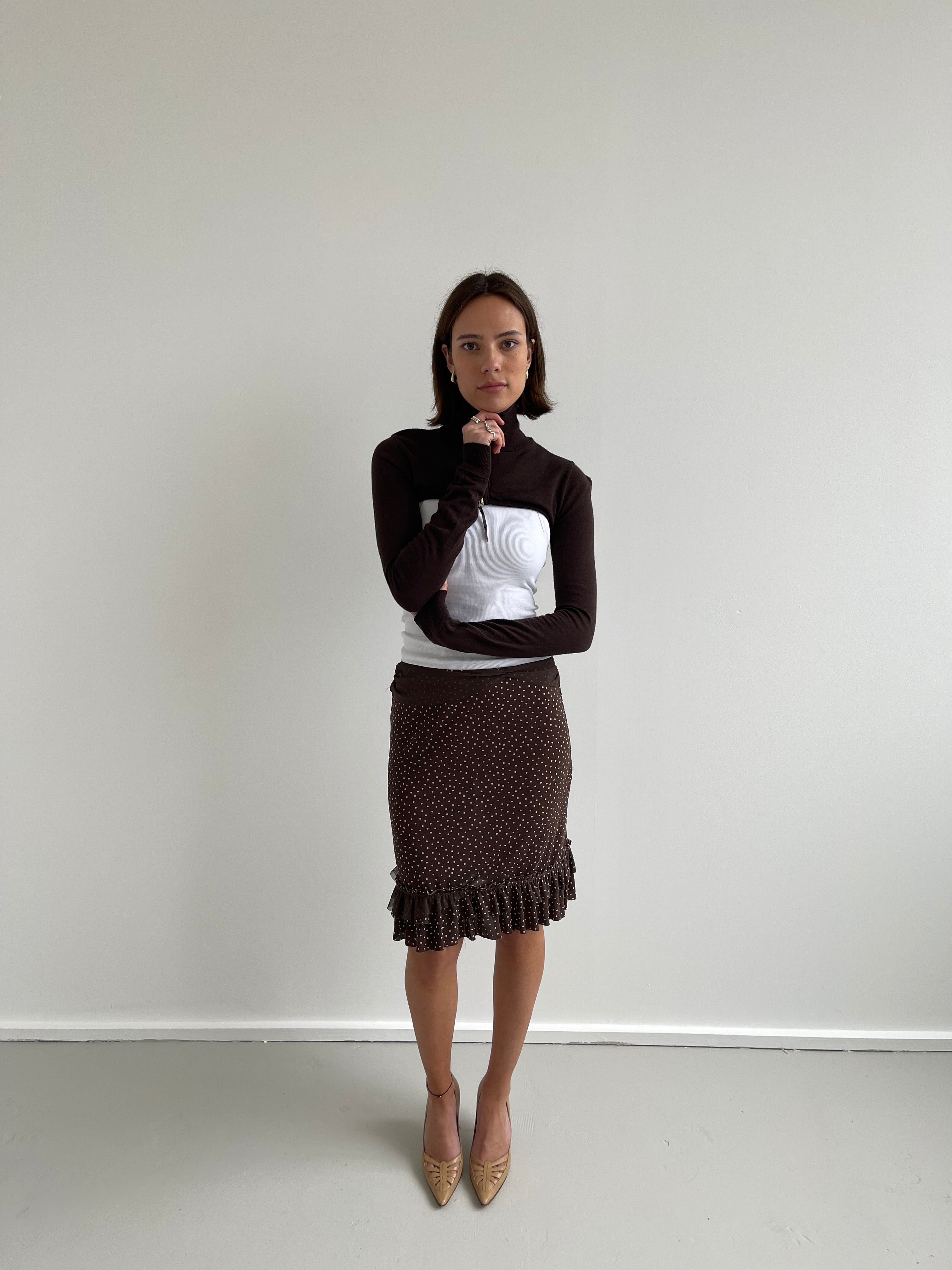 Brown cropped zip up turtle neck cardigan