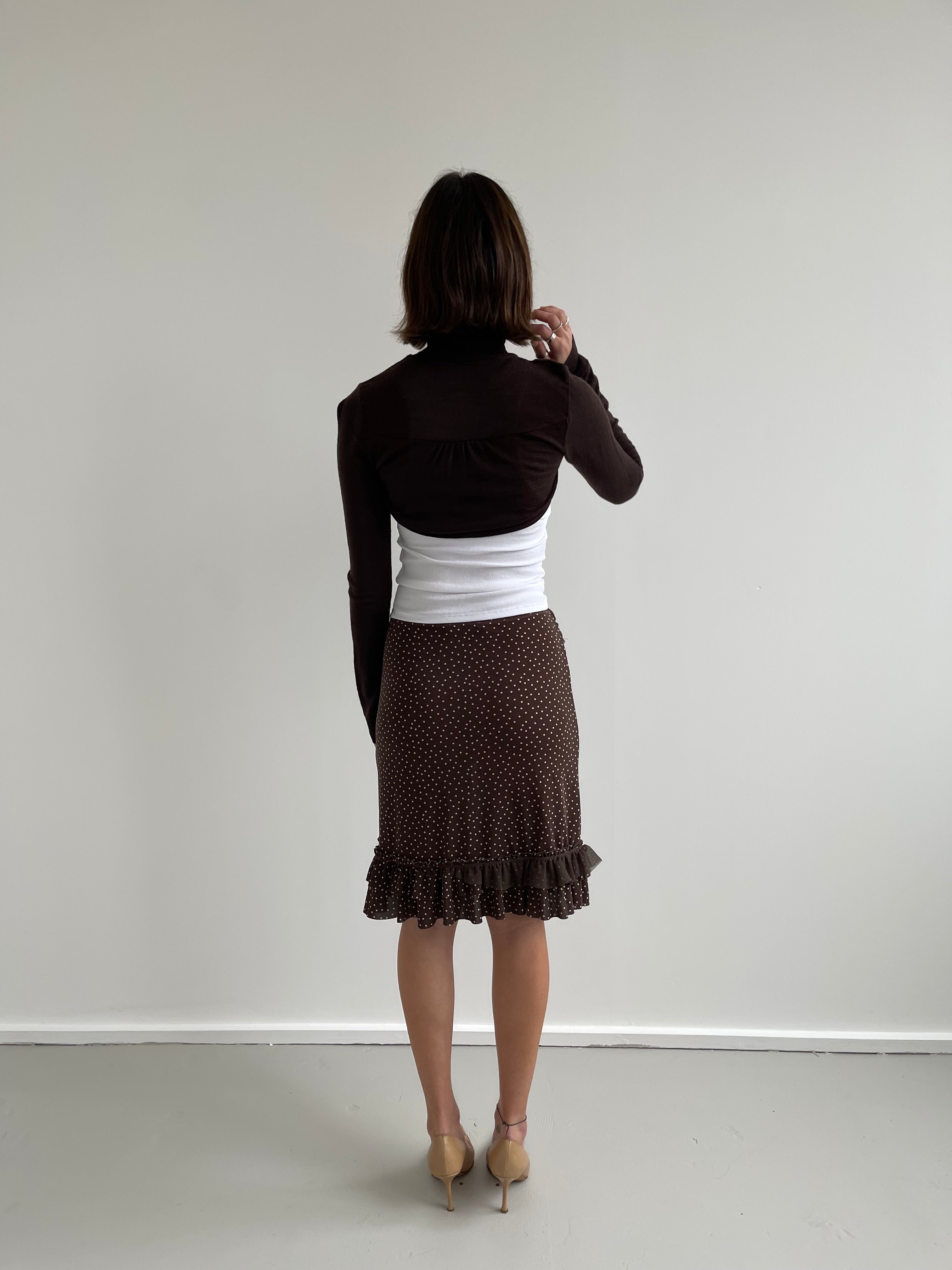 Brown cropped zip up turtle neck cardigan