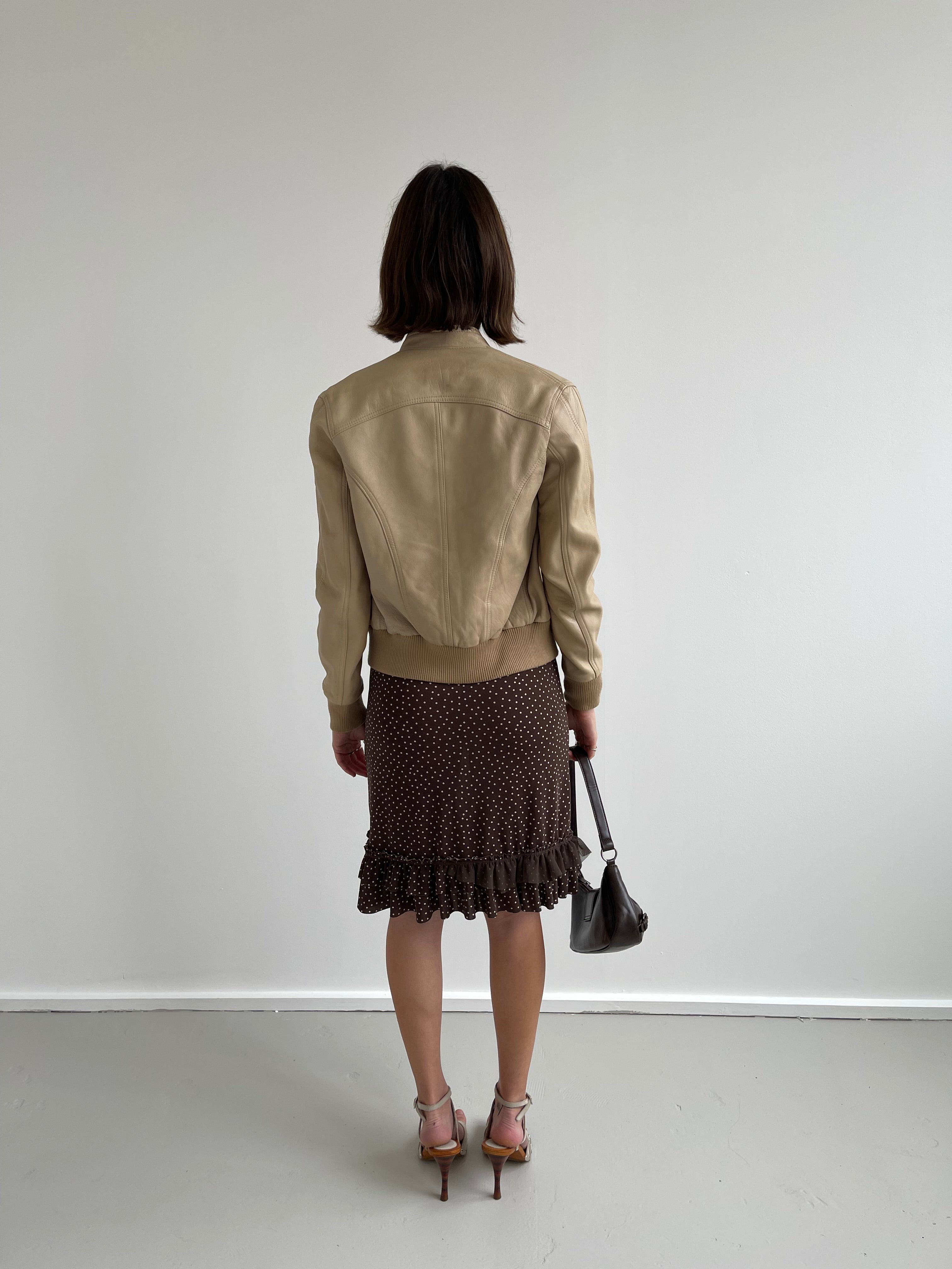 Tan buttery soft leather bomber jacket