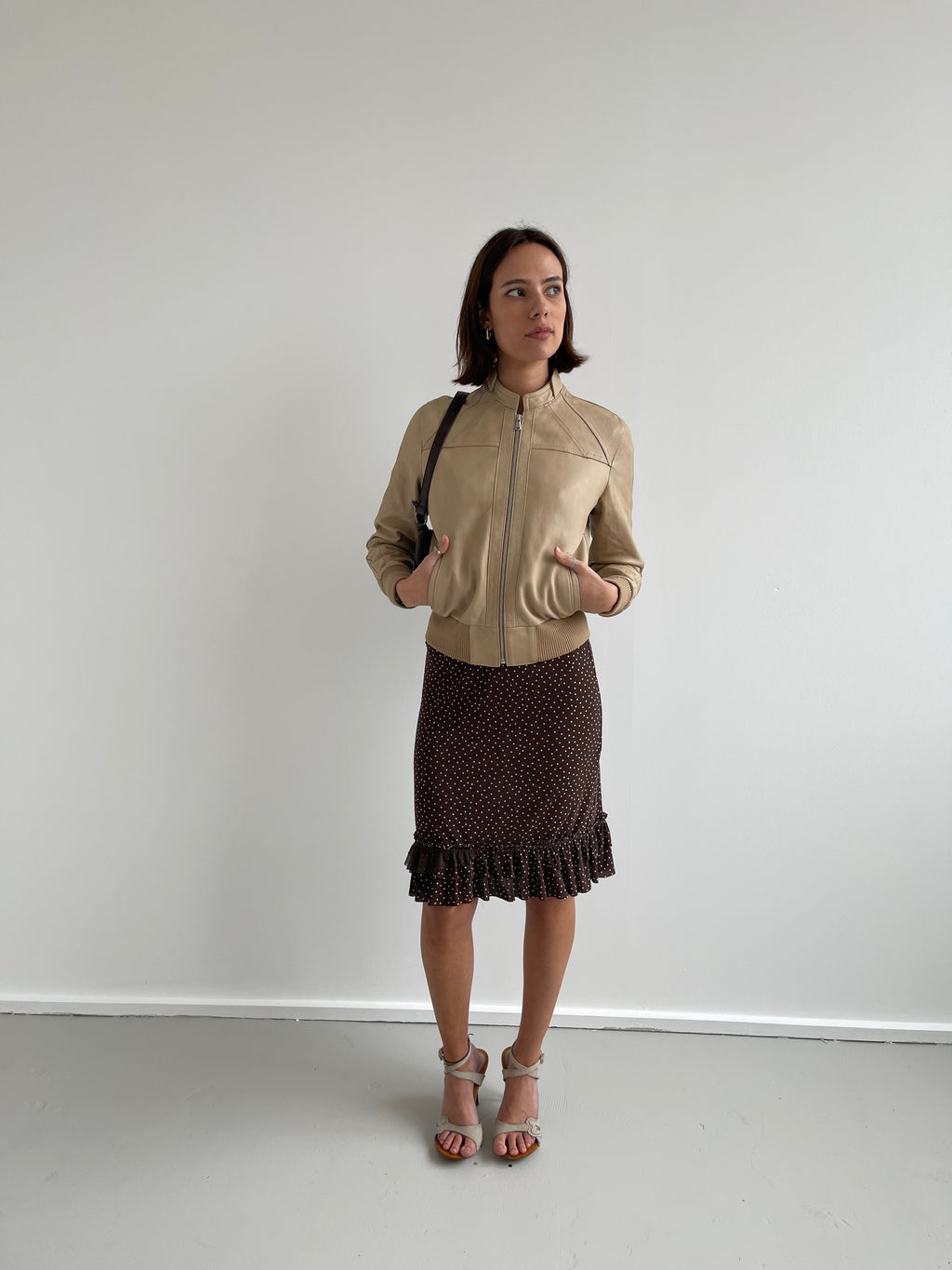 Tan buttery soft leather bomber jacket