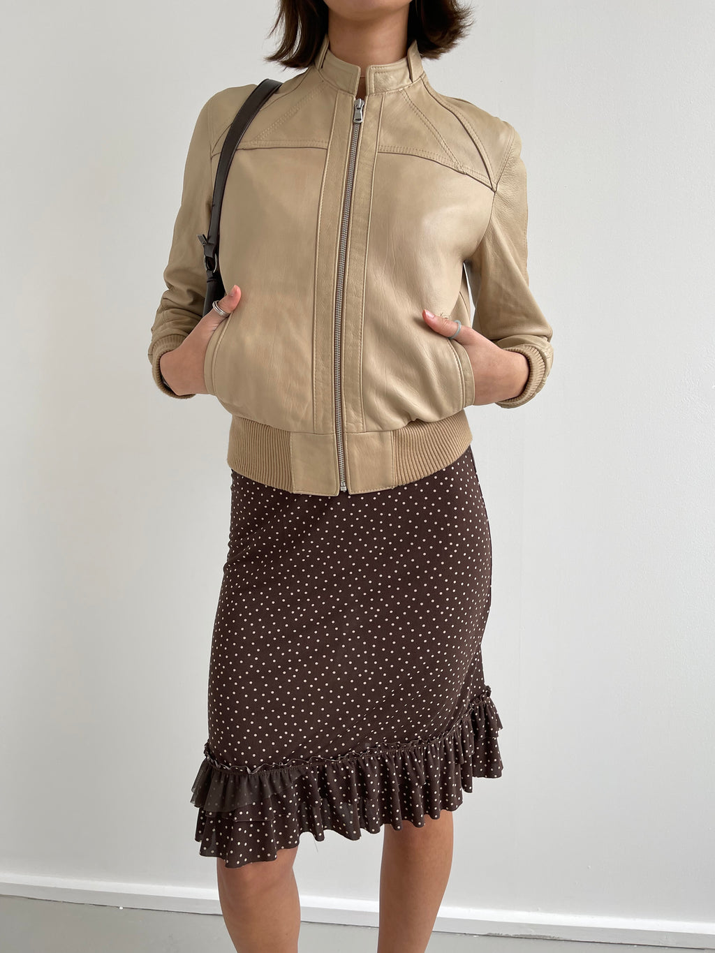 Tan buttery soft leather bomber jacket