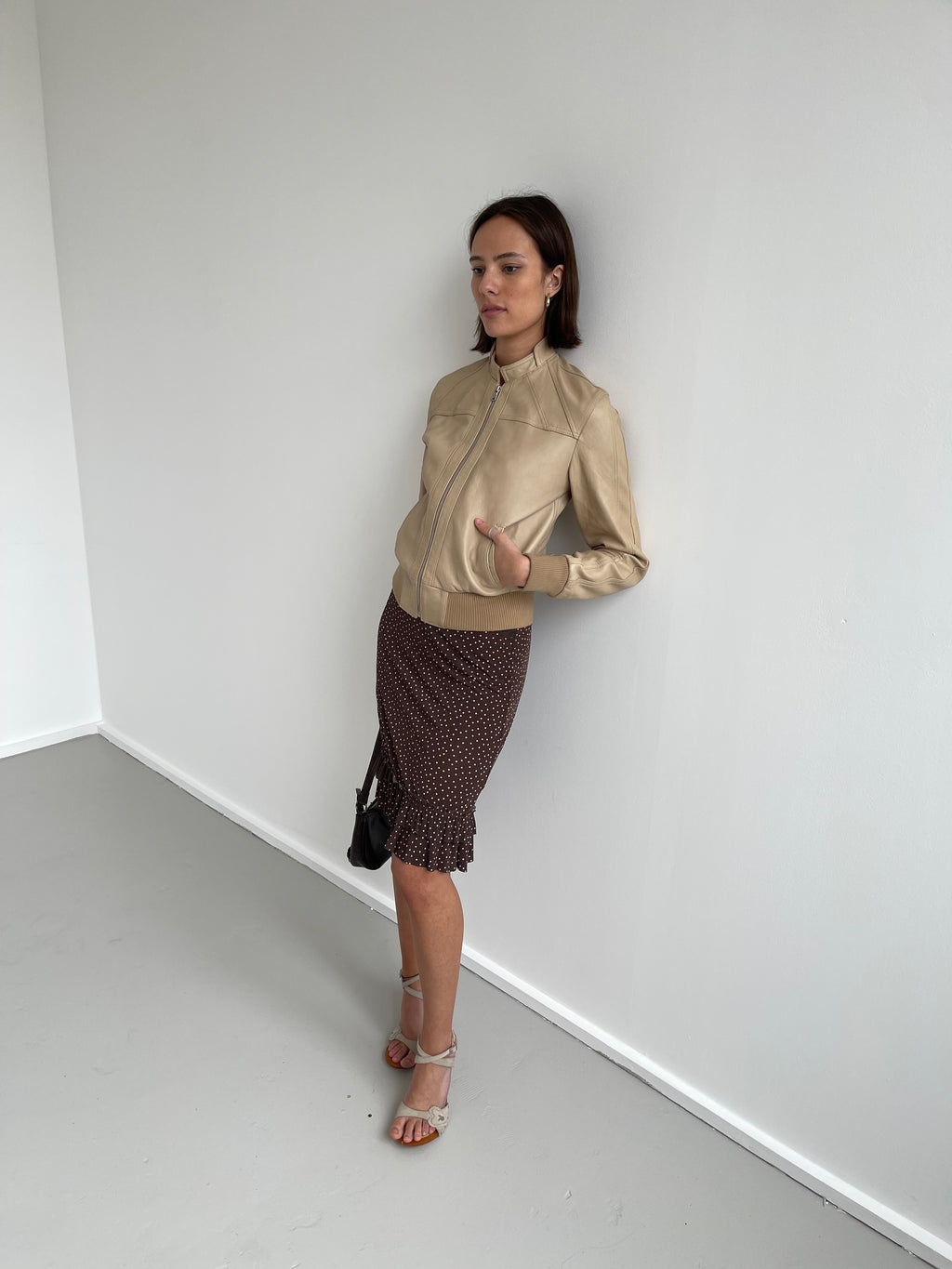 Tan buttery soft leather bomber jacket