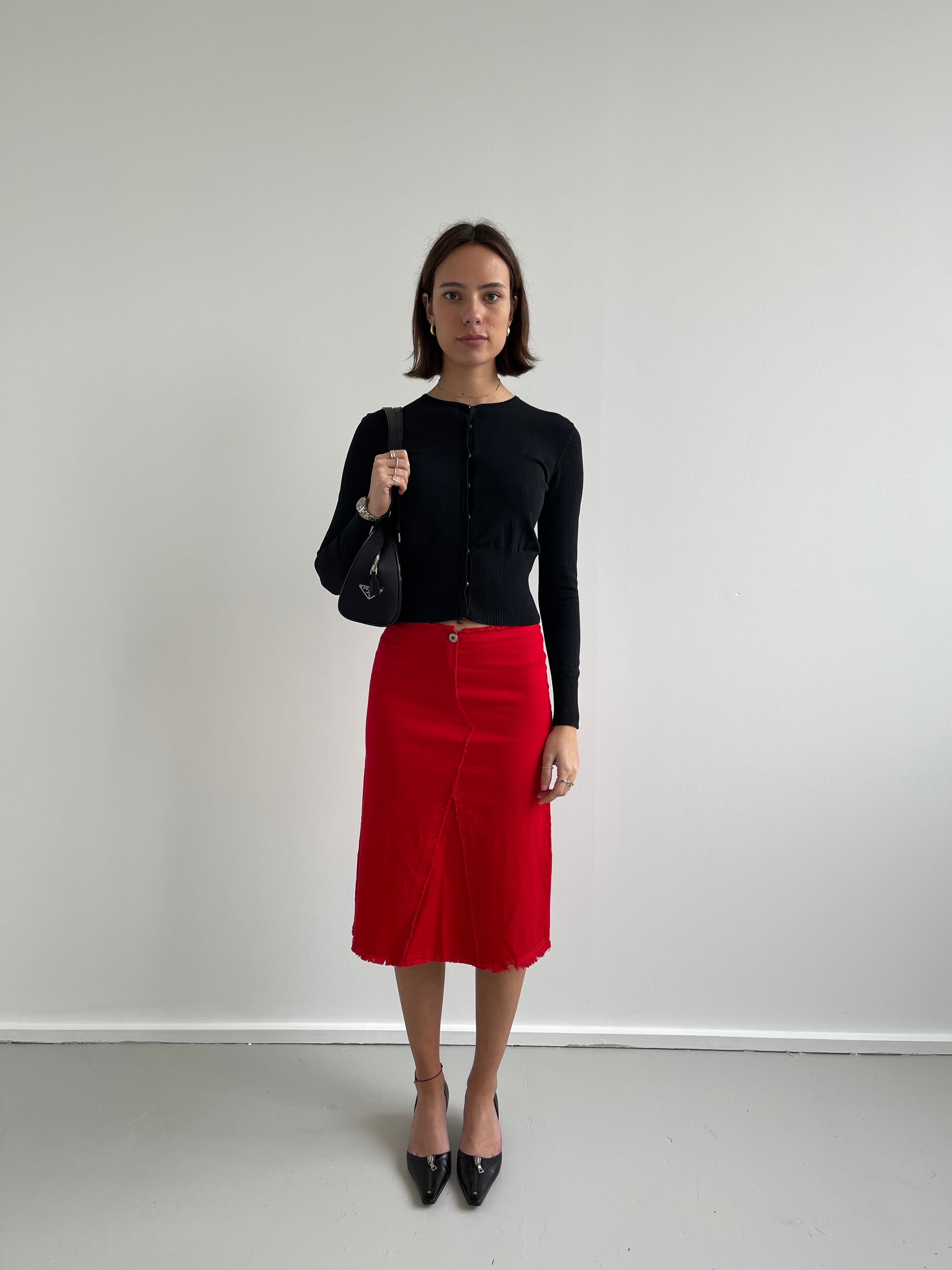 Denim look red pencil skirt