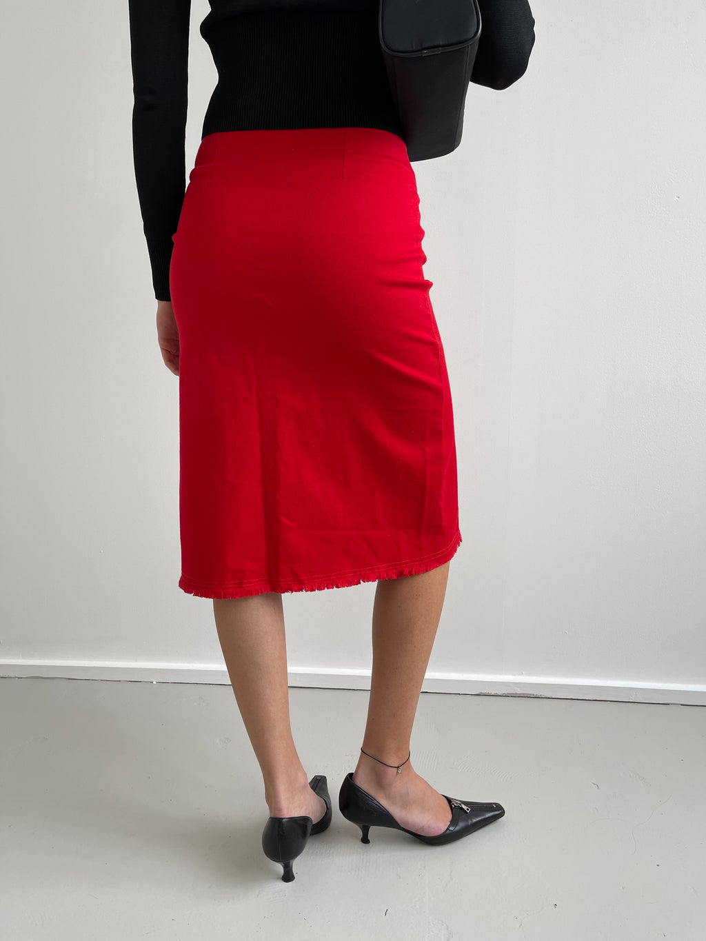 Denim look red pencil skirt