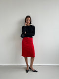 Denim look red pencil skirt