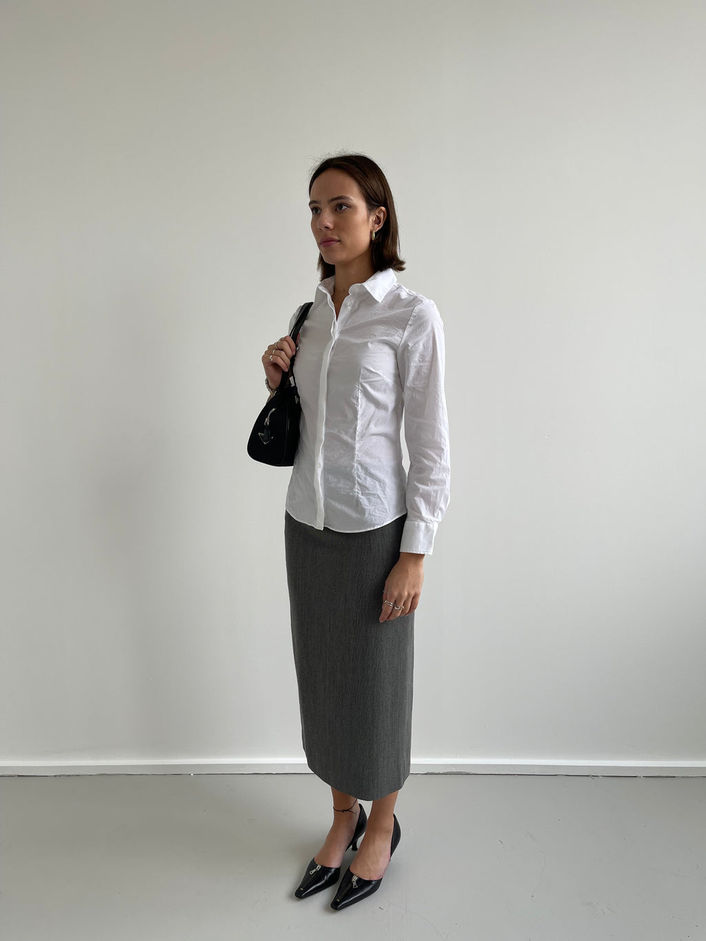 Grey needle striped pencil skirt