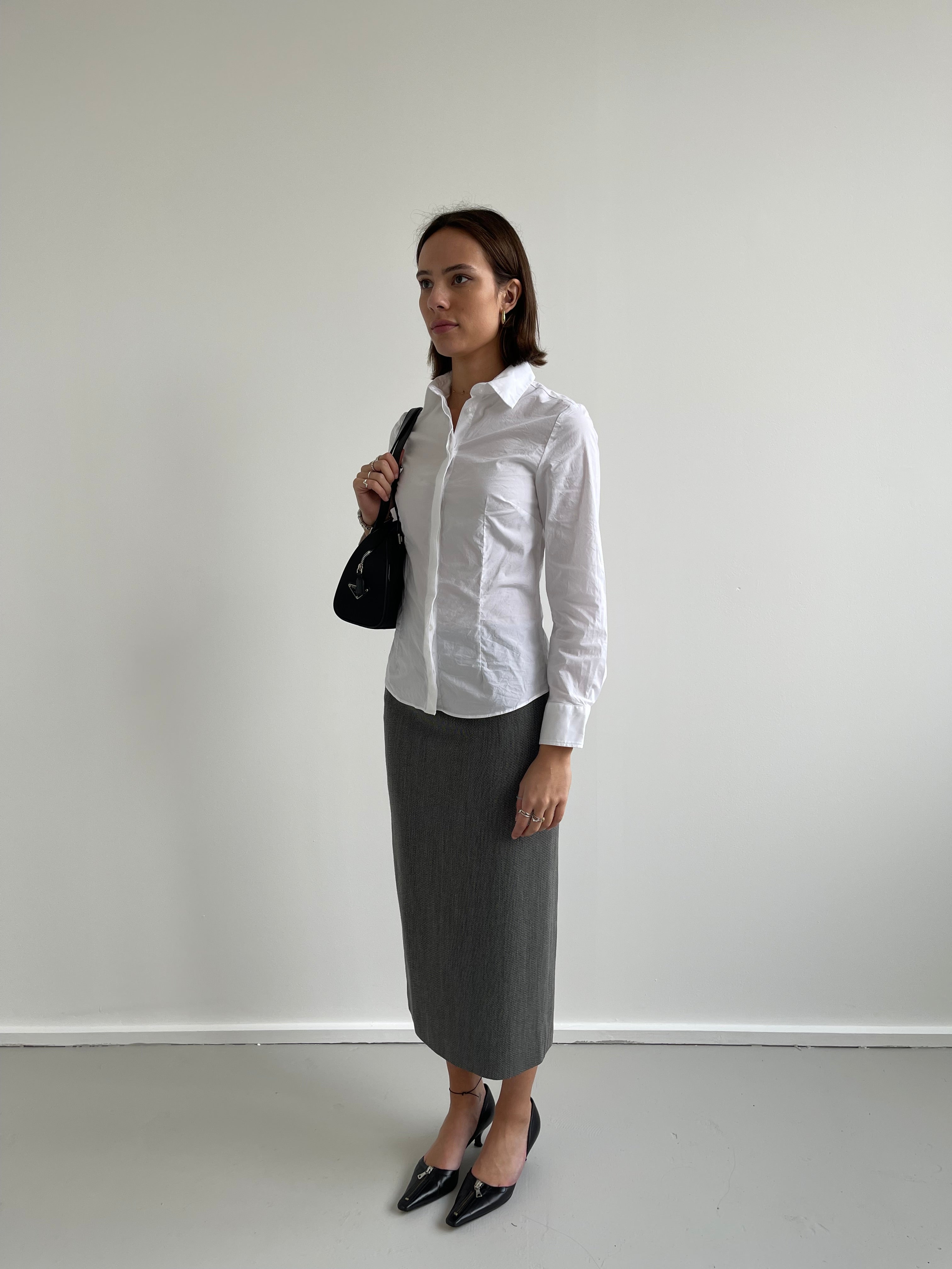 Grey needle striped pencil skirt