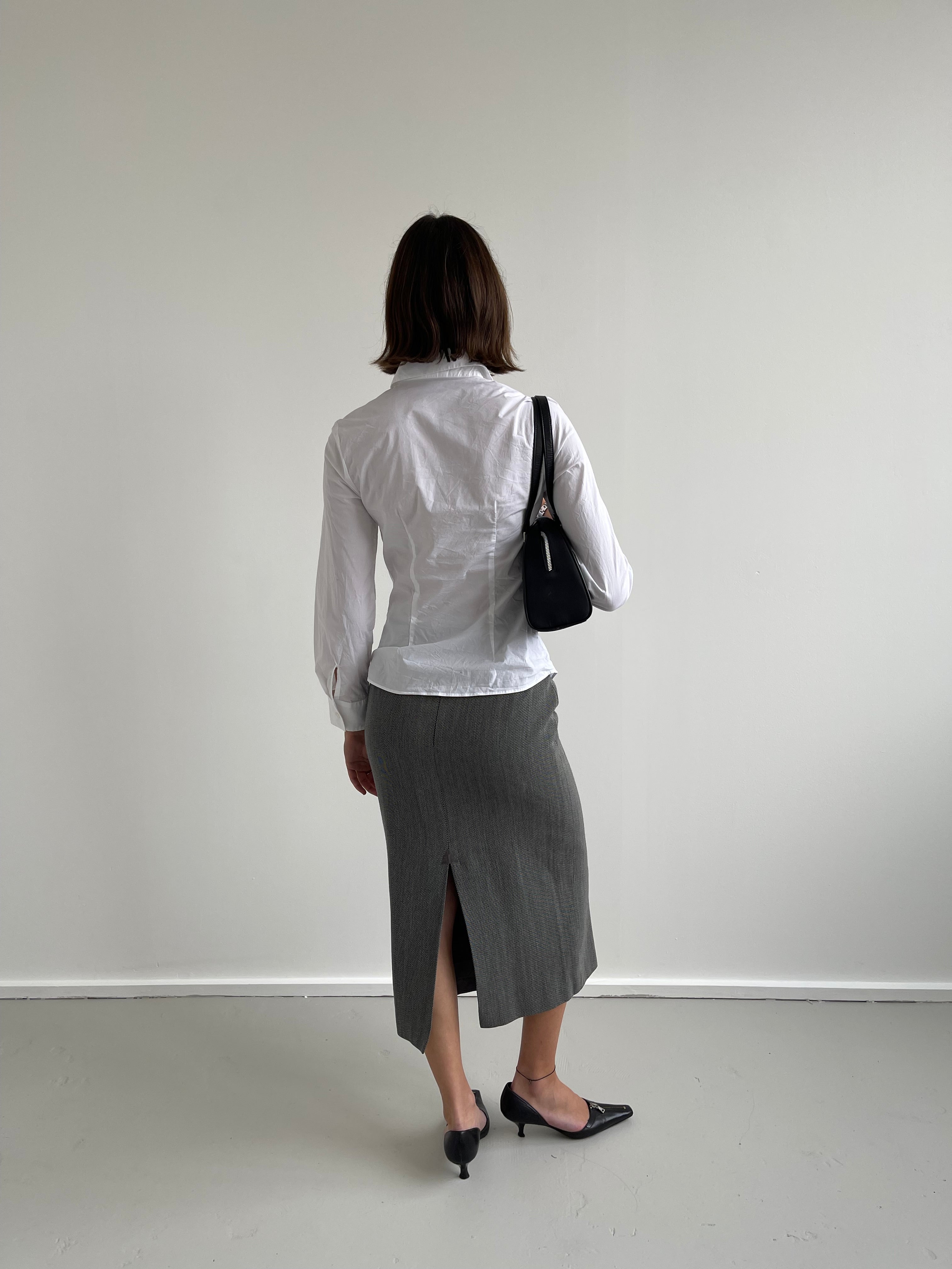 Grey needle striped pencil skirt