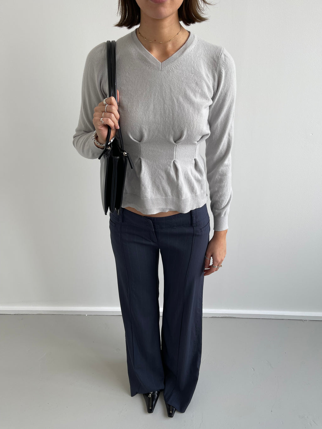 Dondup light grey pleated jumper
