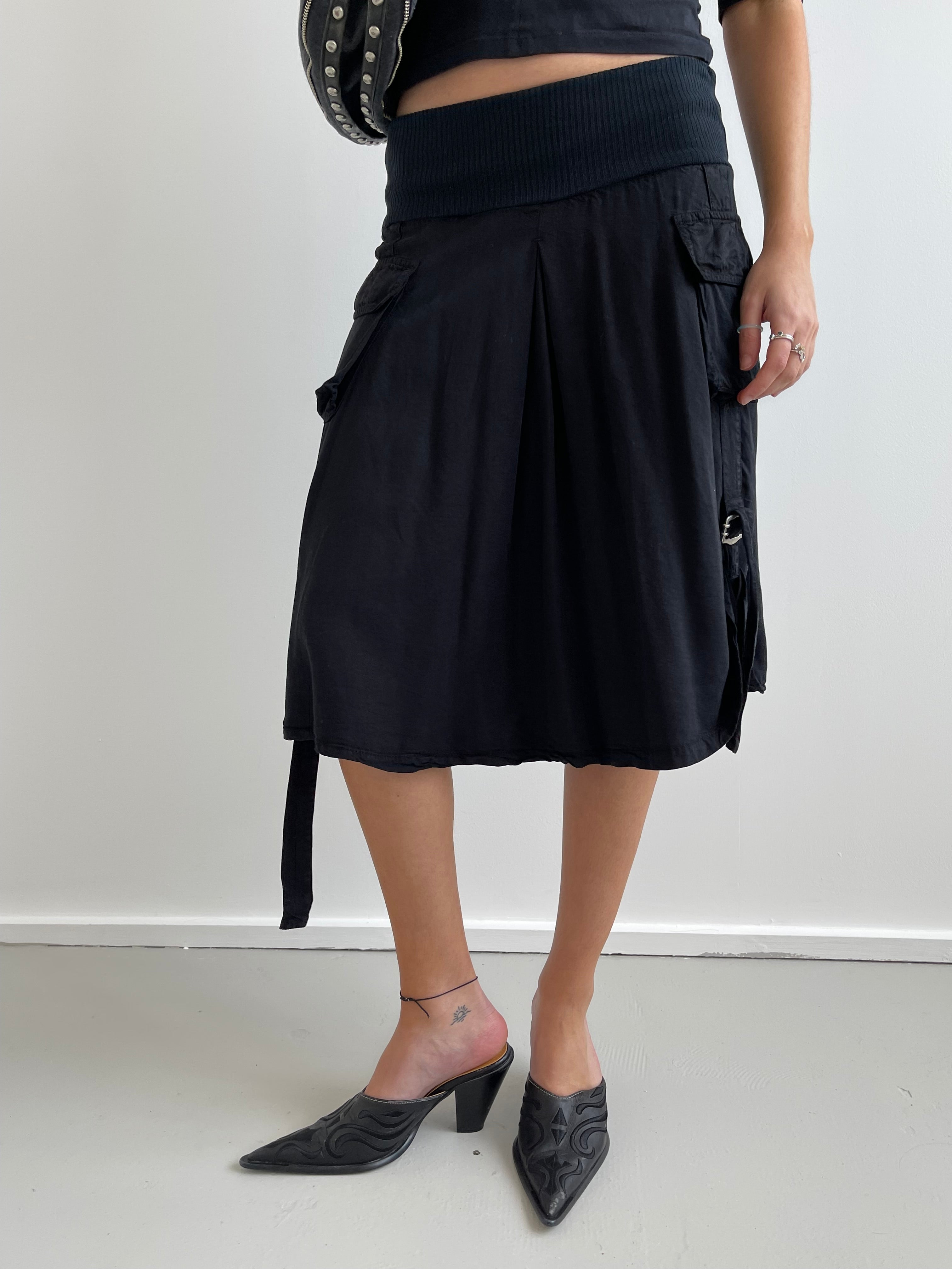 Black cargo midi skirt
