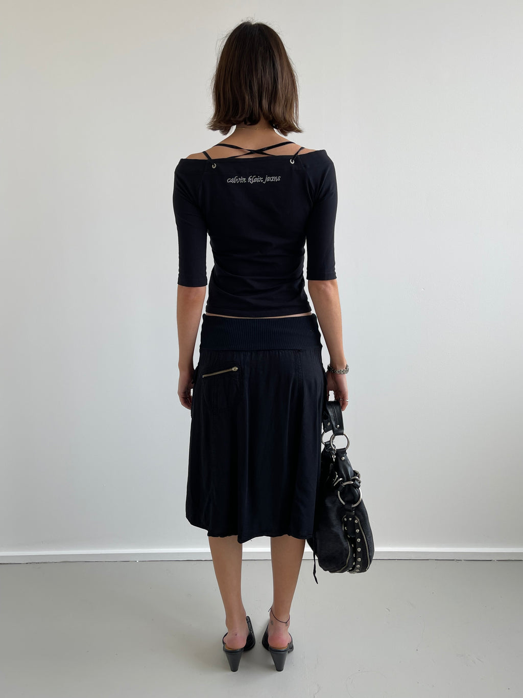 Black cargo midi skirt