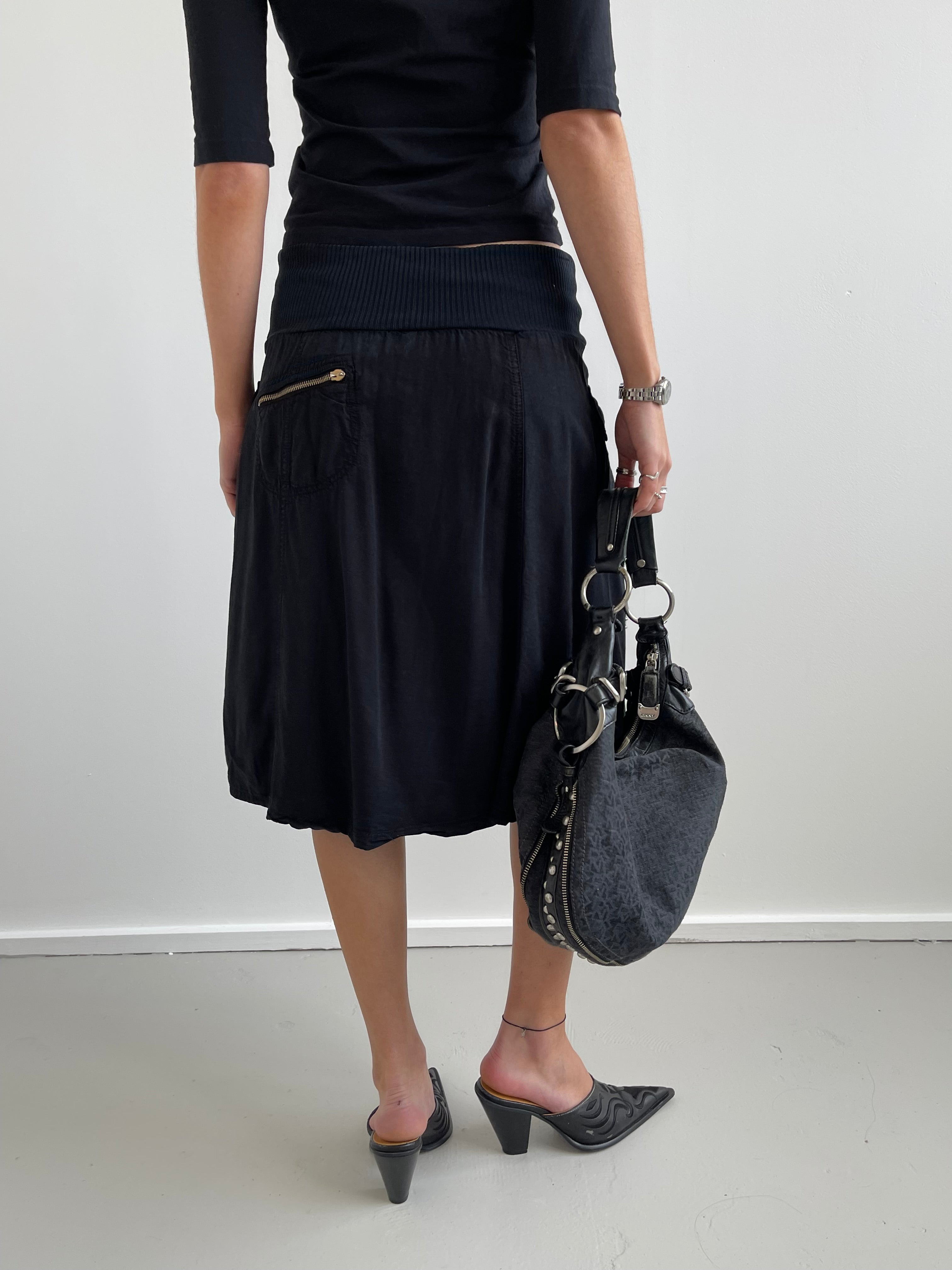 Black cargo midi skirt