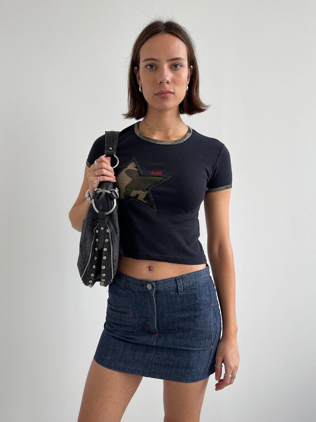 Lee vintage black baby tee with camo star