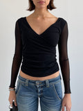 Black mesh long sleeve top