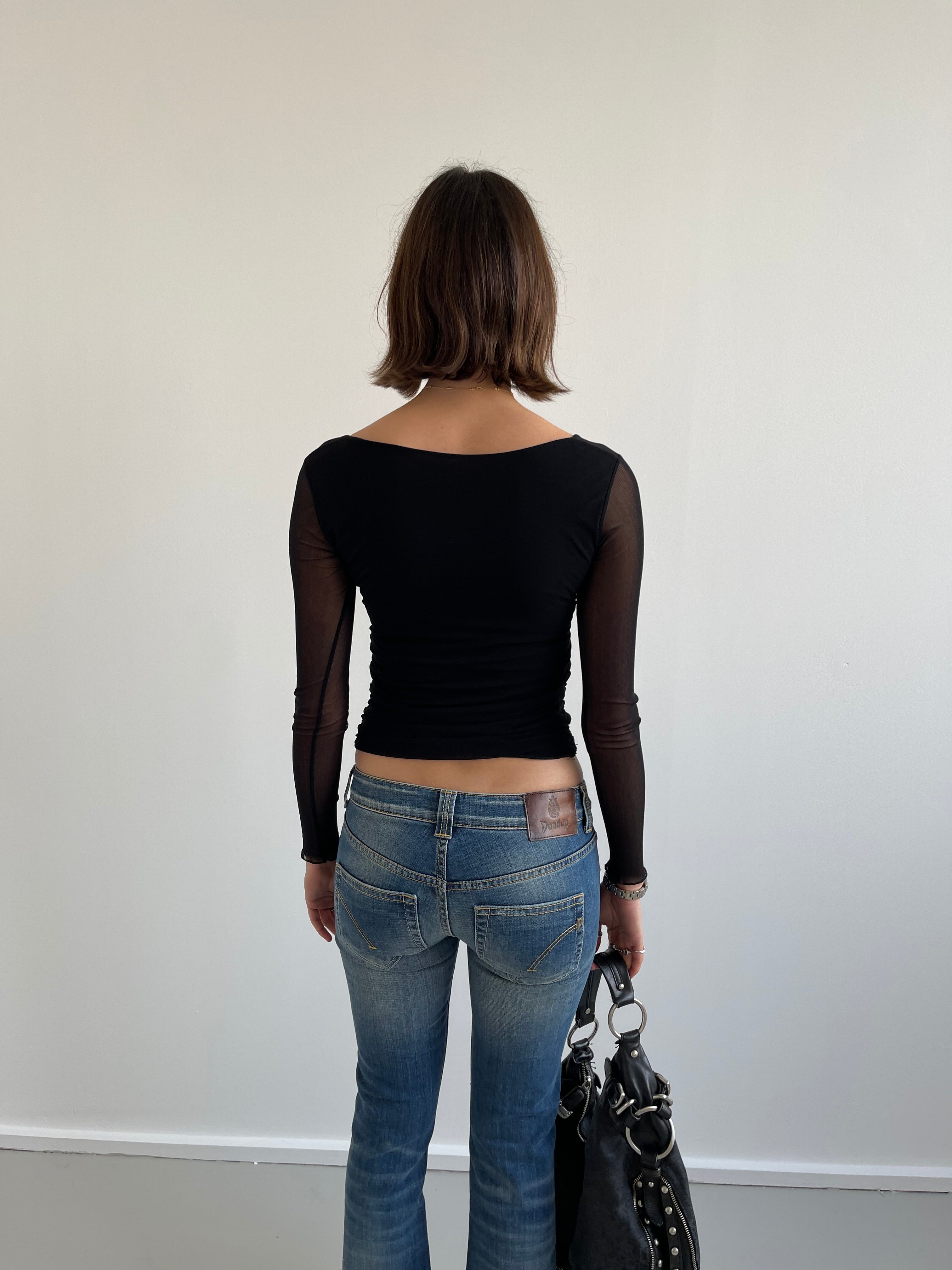 Black mesh long sleeve top