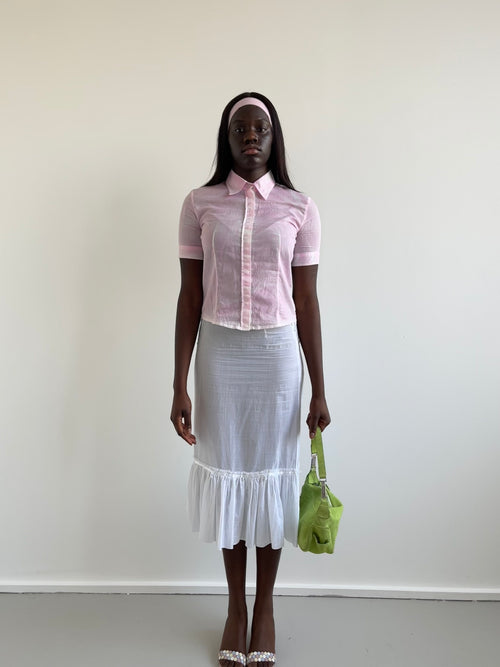 baby pink & white short sleeved shirt