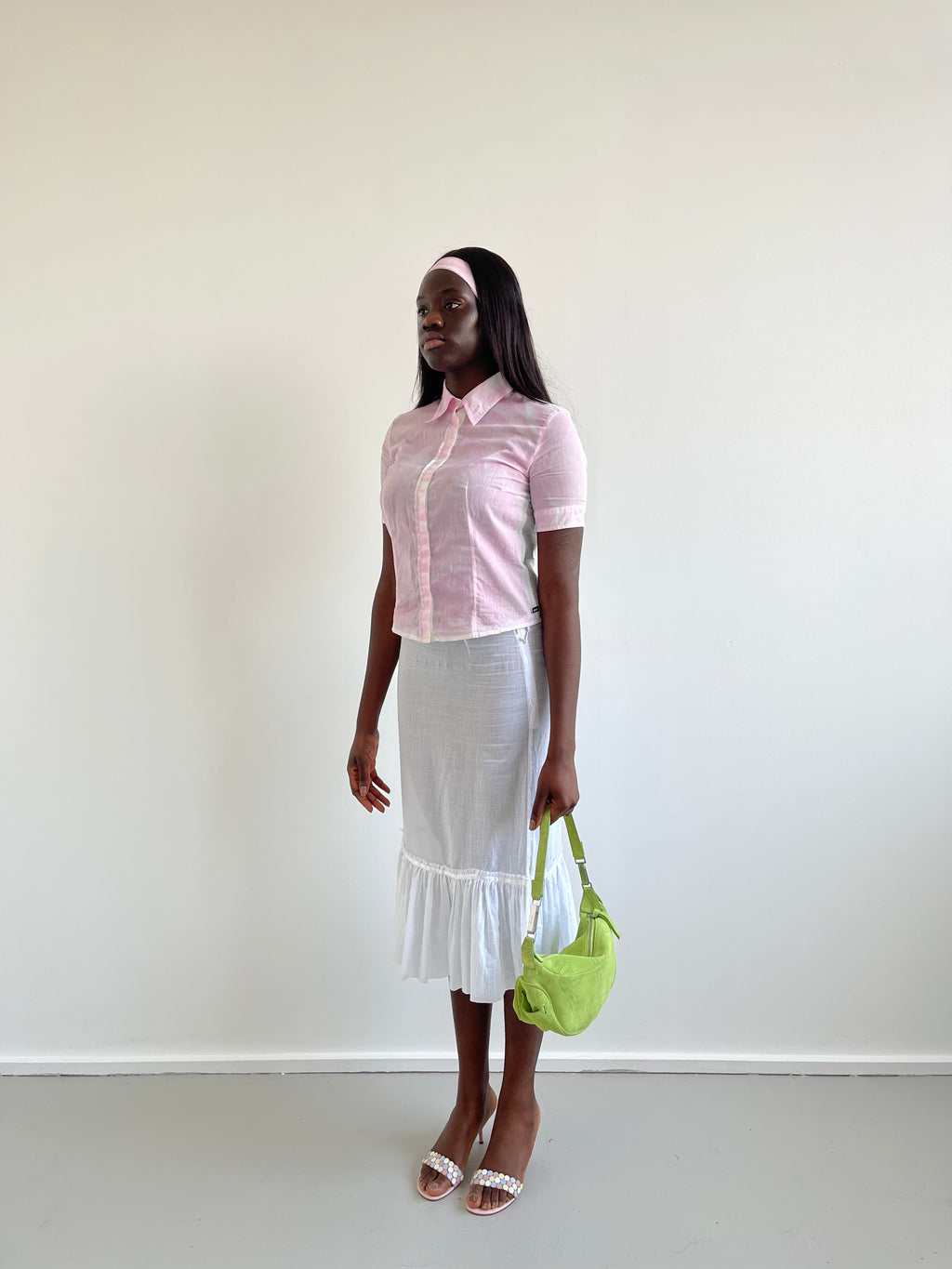 GAS baby pink & white short sleeved shirt