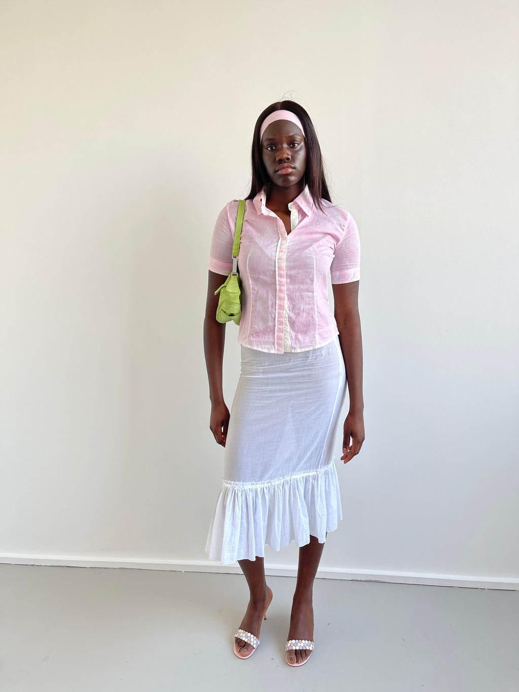 GAS baby pink & white short sleeved shirt