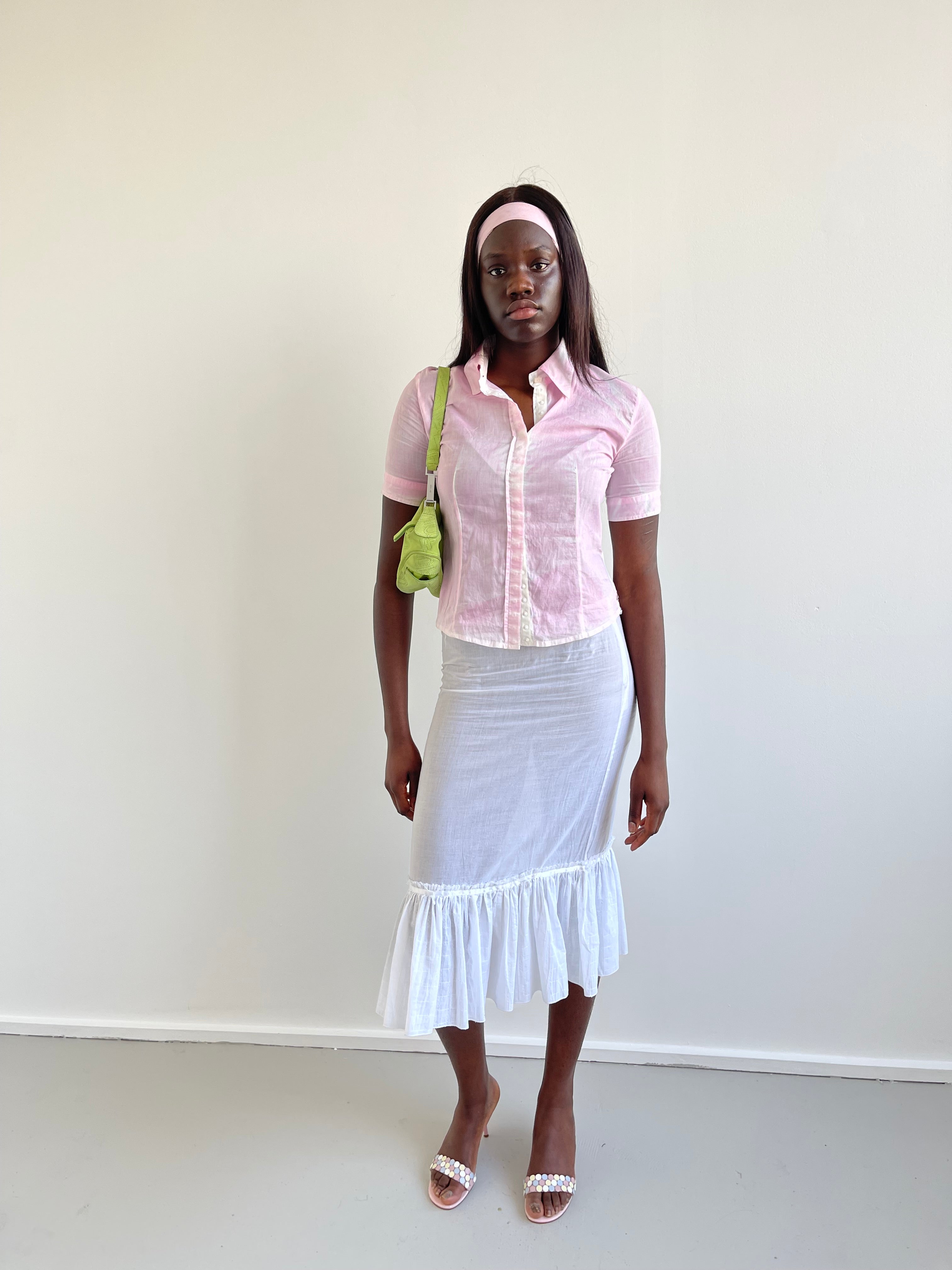 GAS baby pink & white short sleeved shirt