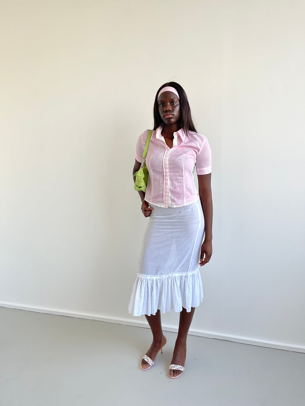 GAS baby pink & white short sleeved shirt