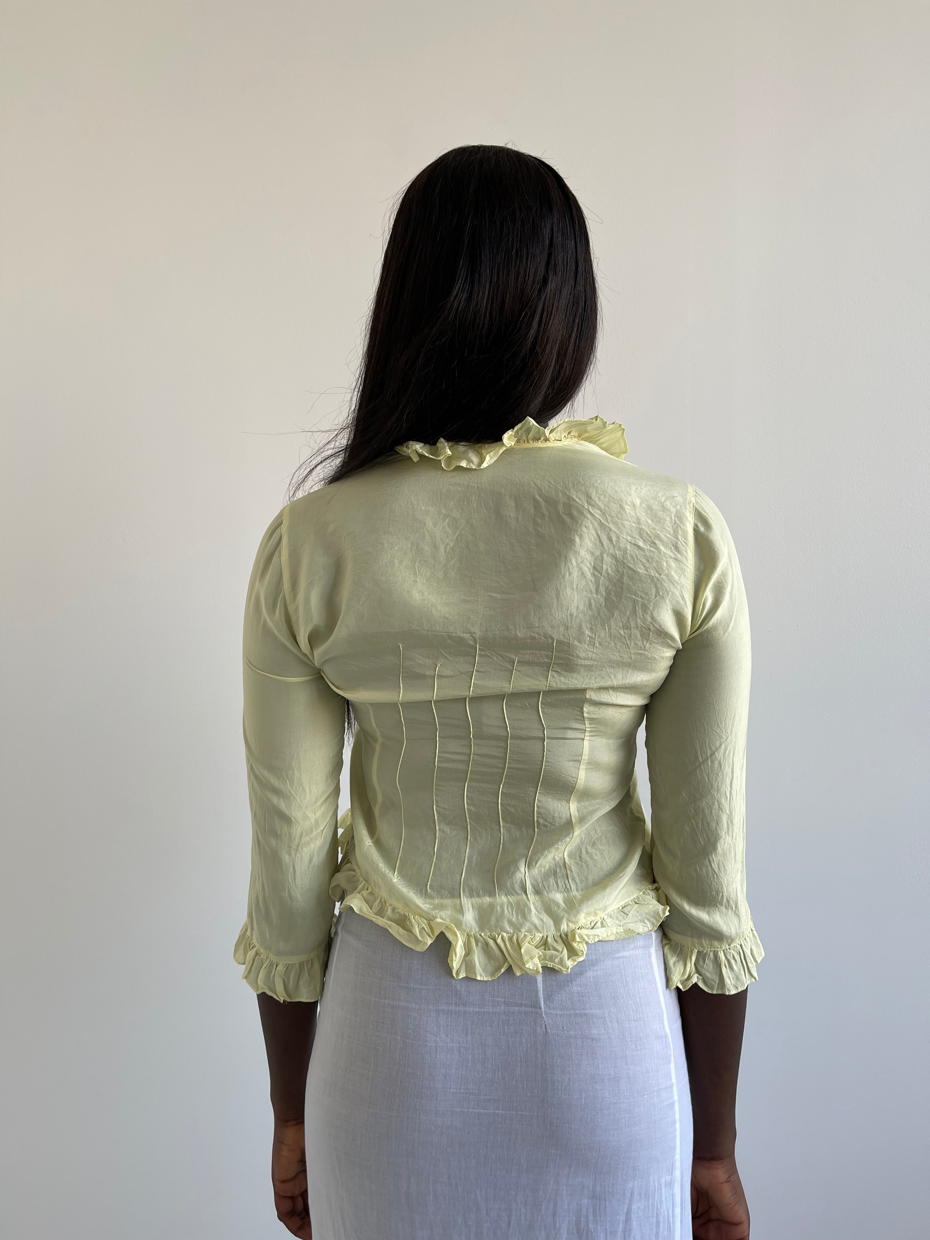 Sisley 100% silk pastel yellow front tie blouse