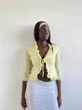 Sisley 100% silk pastel yellow front tie blouse