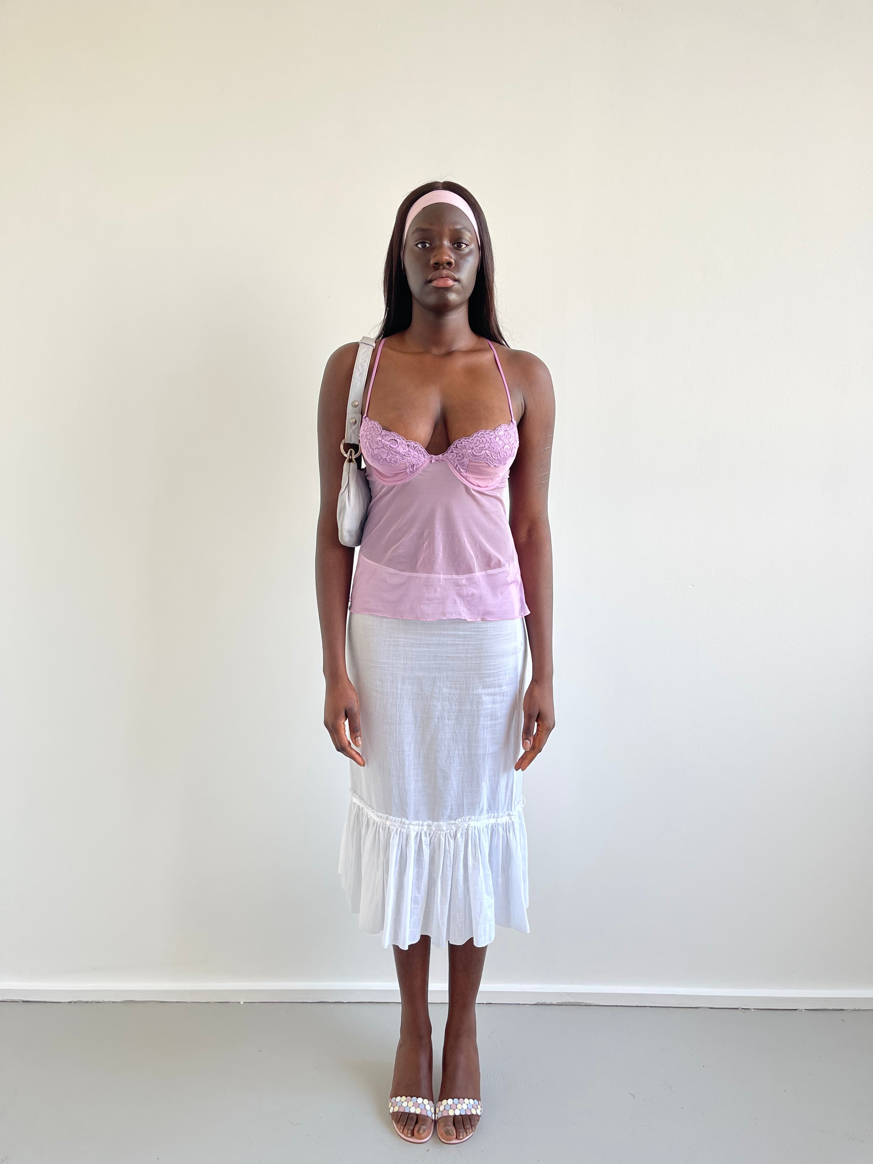 Purple mesh & lace corset cami top