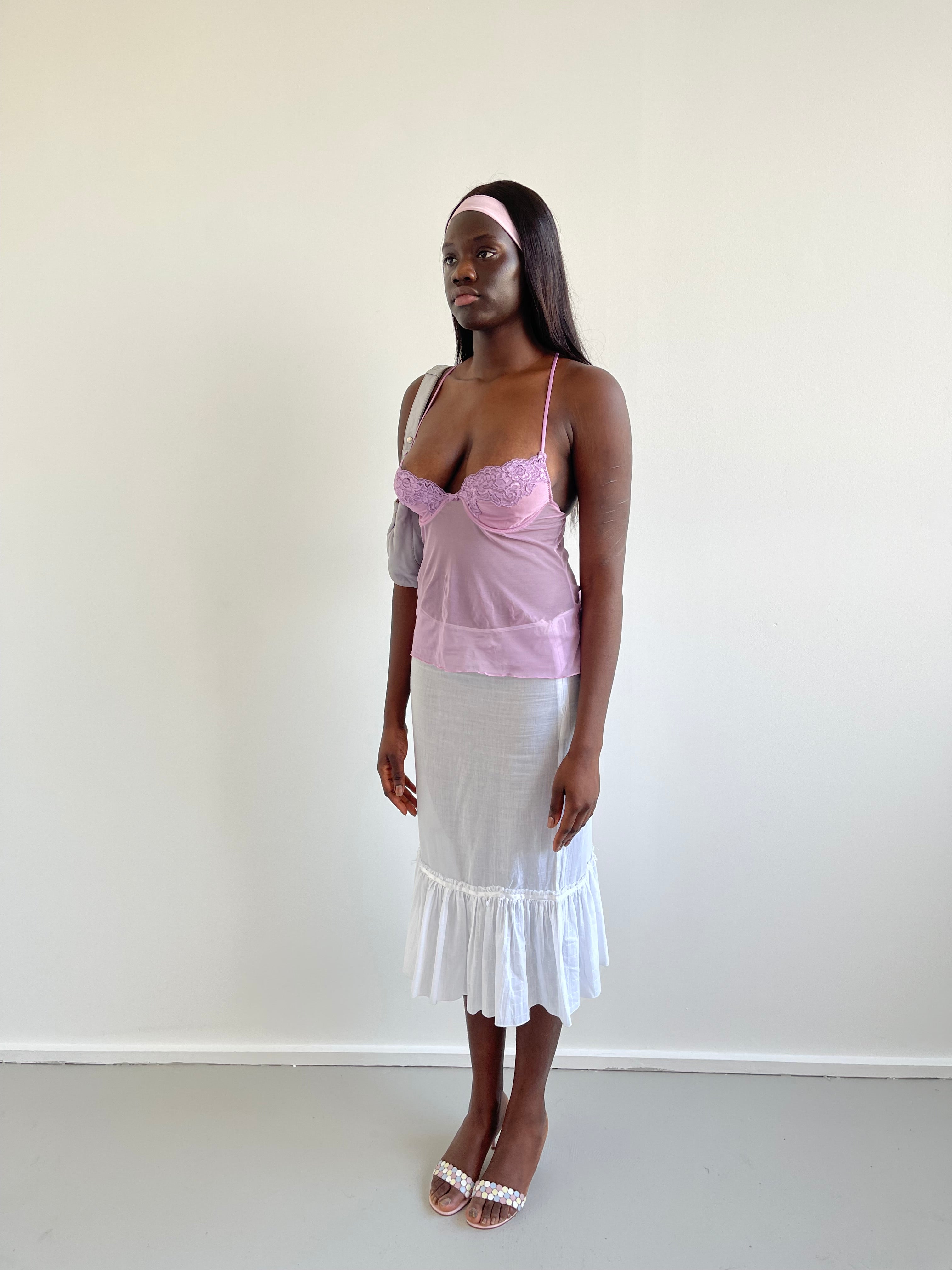 Purple mesh & lace corset cami top