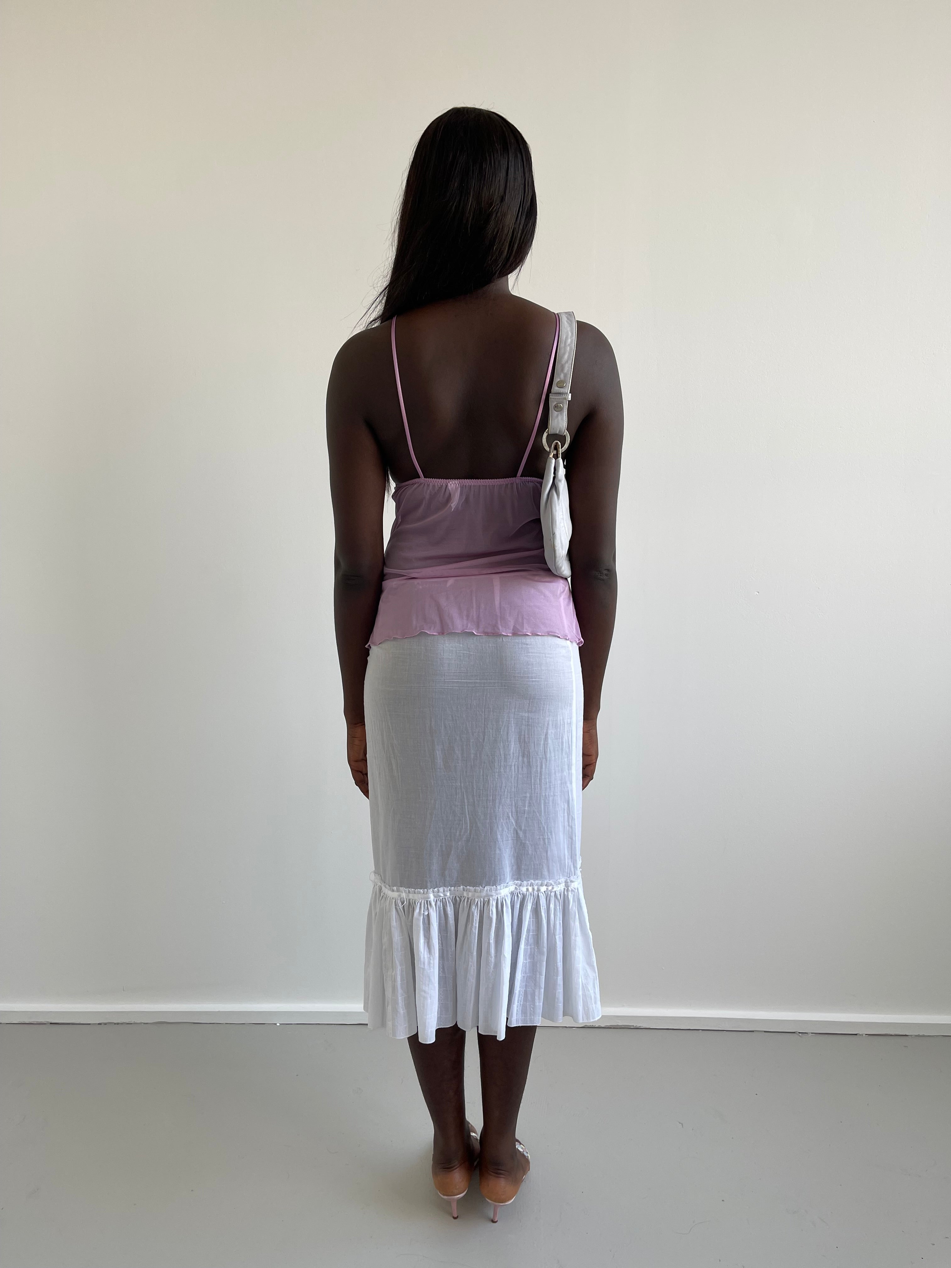 Purple mesh & lace corset cami top