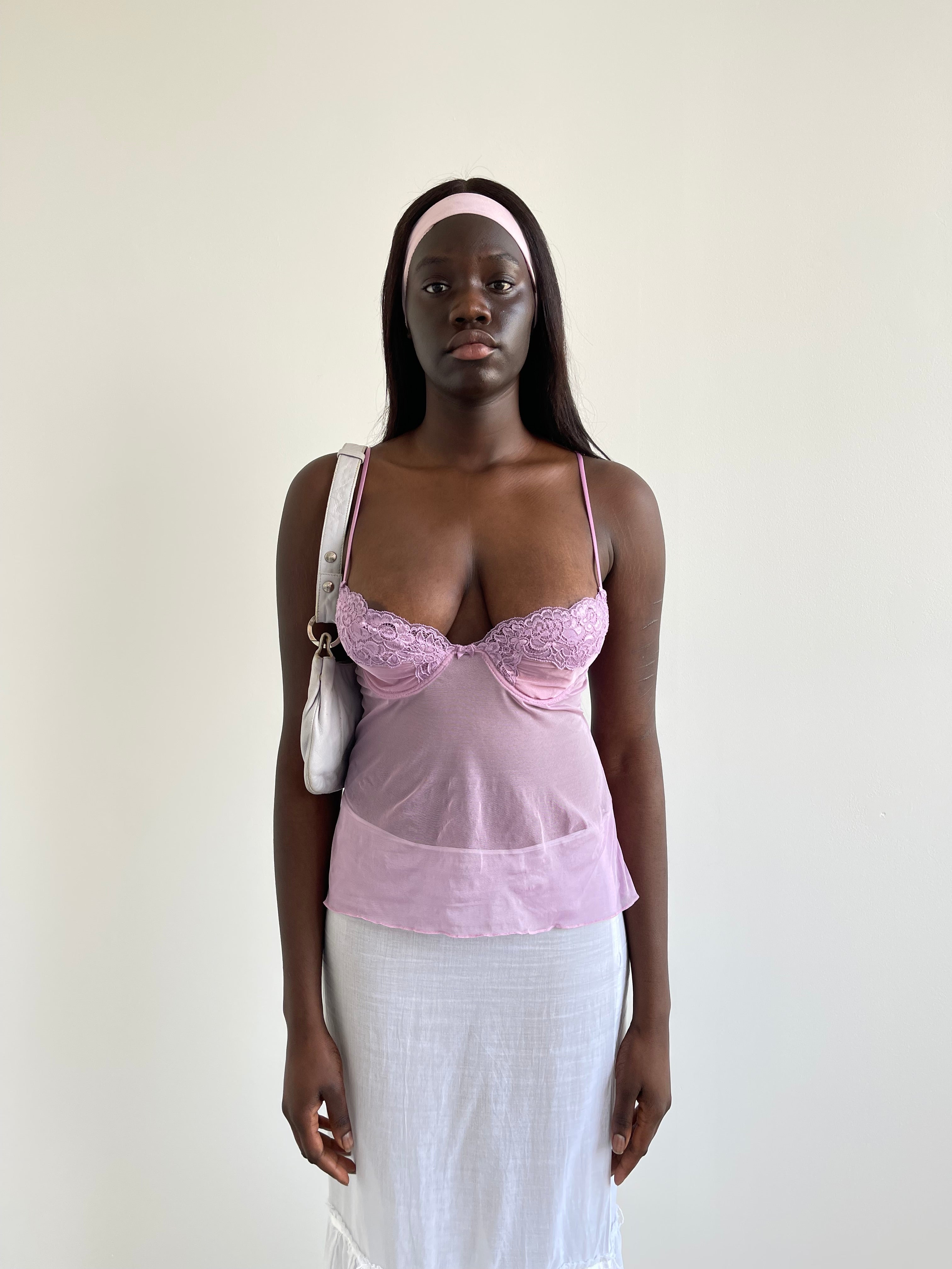 Purple mesh & lace corset cami top