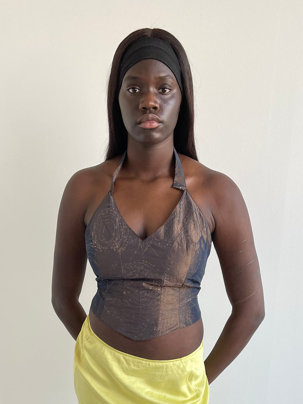 Brown sparkly halter neck top