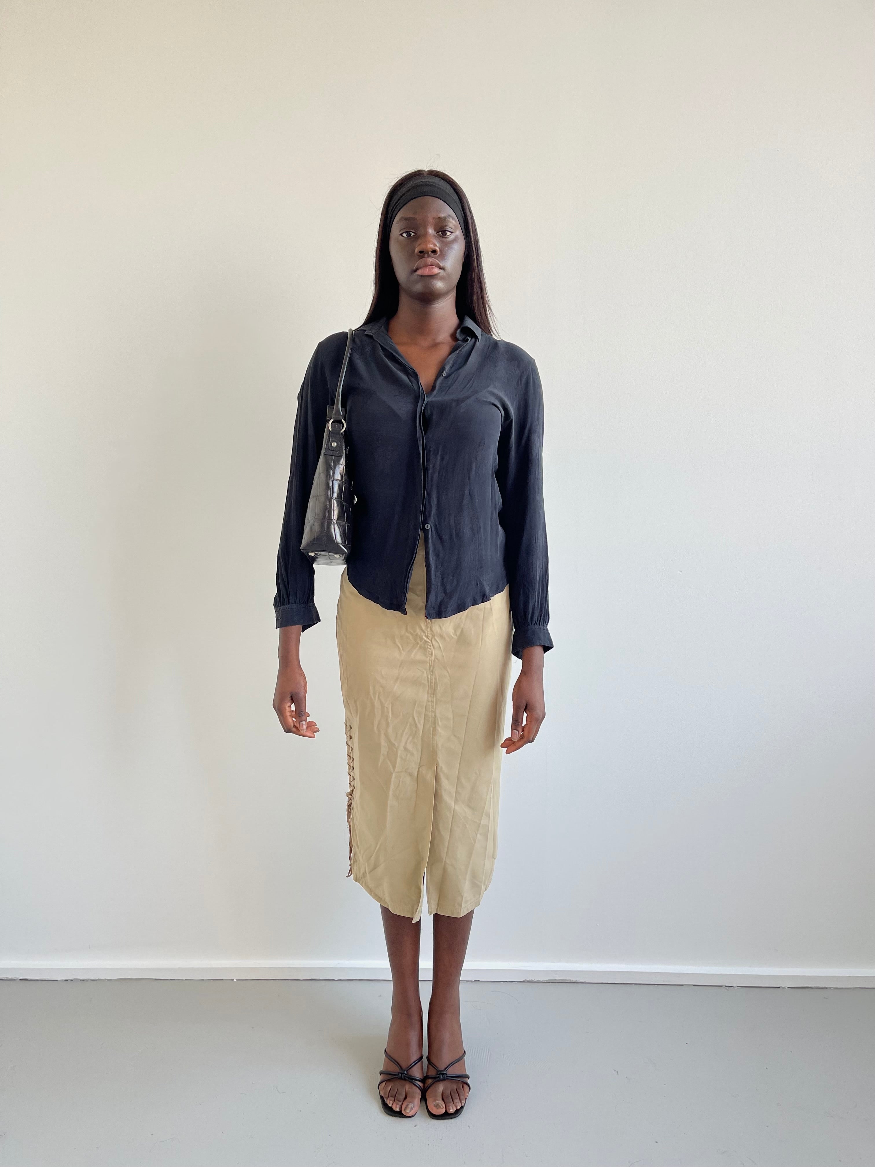 Black silk shirt with floral print