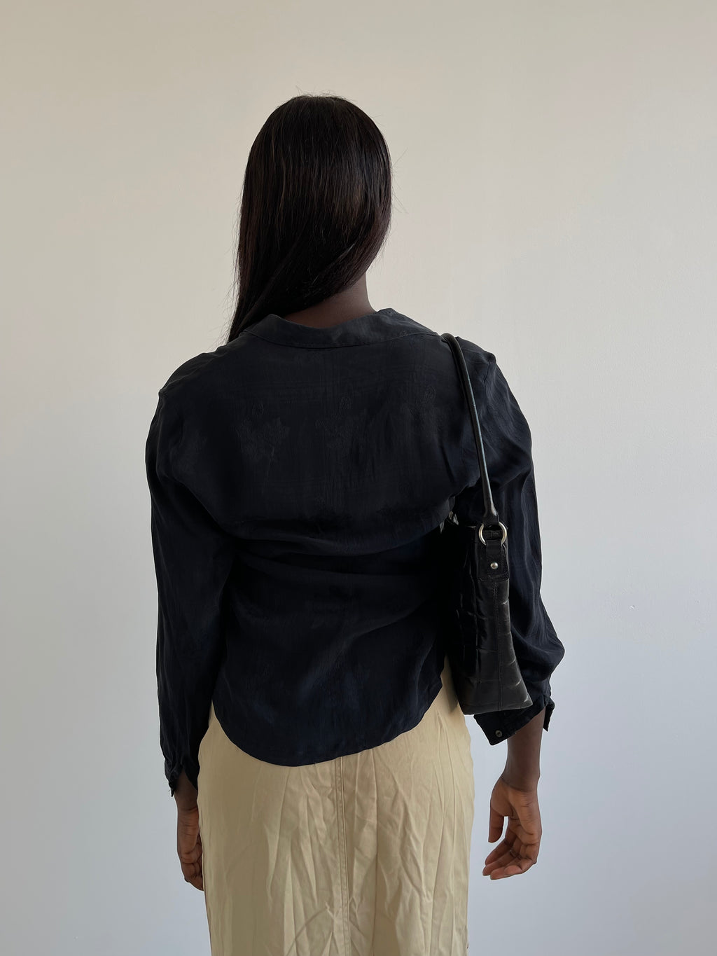 Black silk shirt with floral print