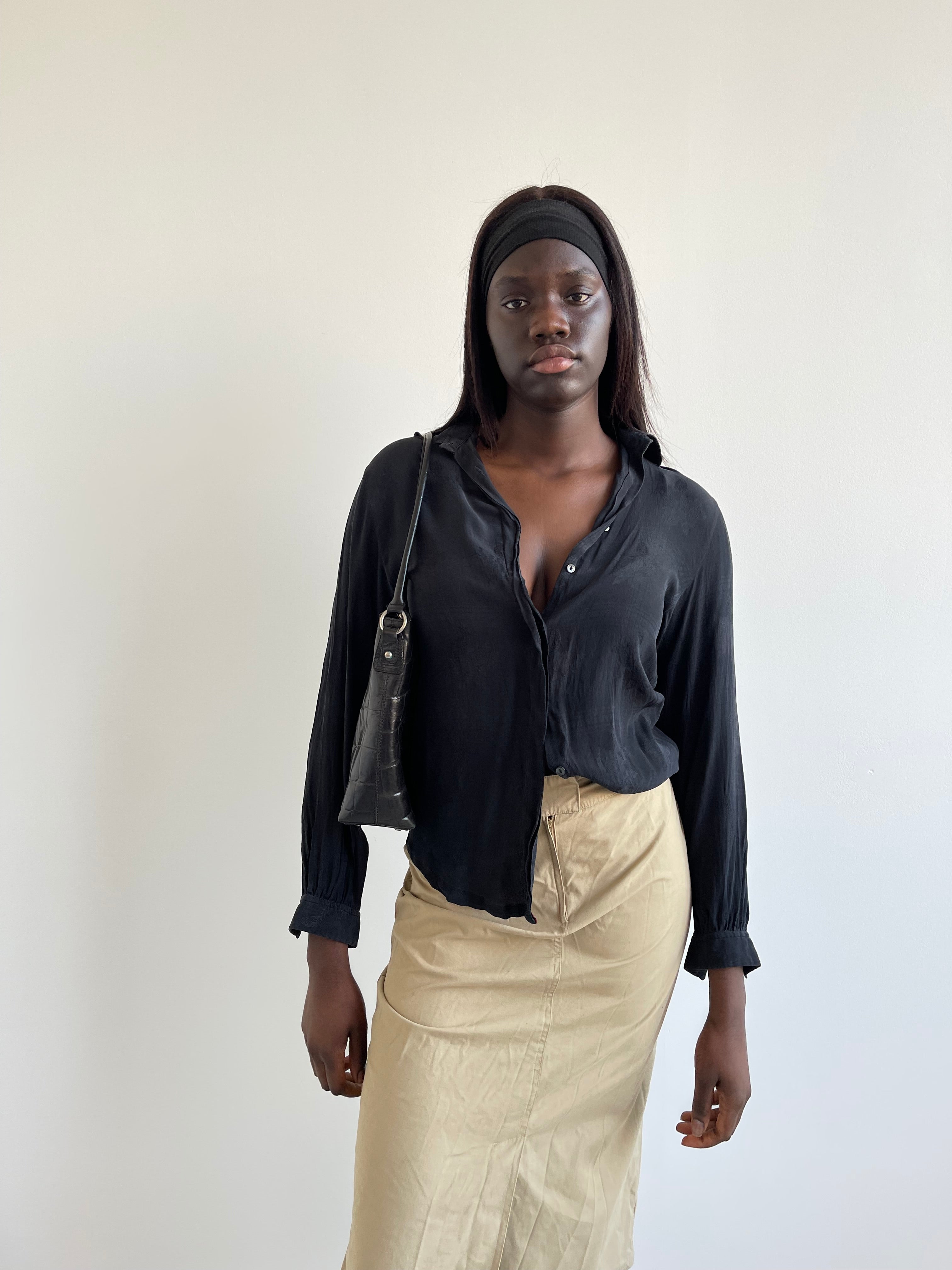 Black silk shirt with floral print