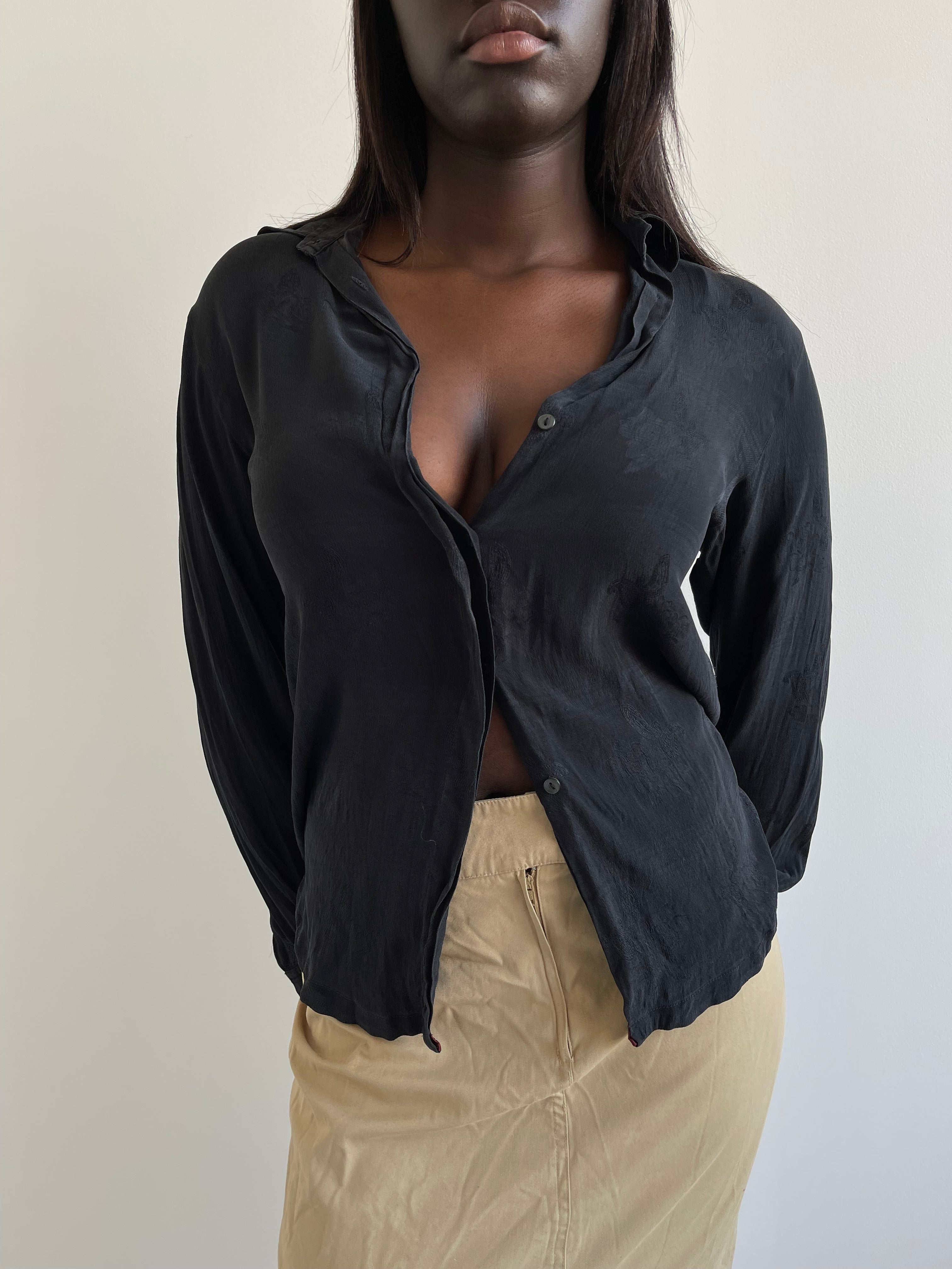 Black silk shirt with floral print