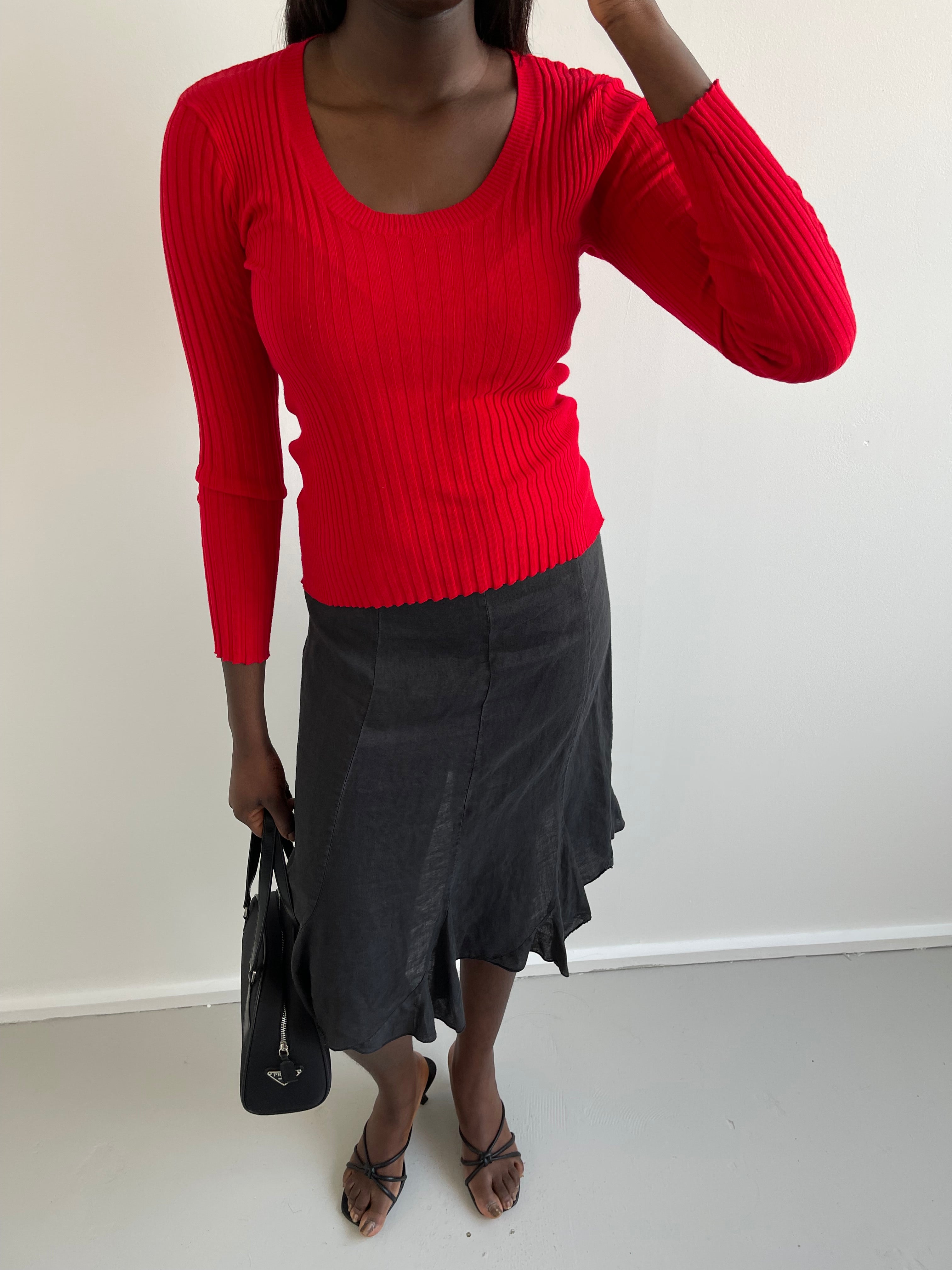 United Colors of Benetton red round neck ribbed jumper