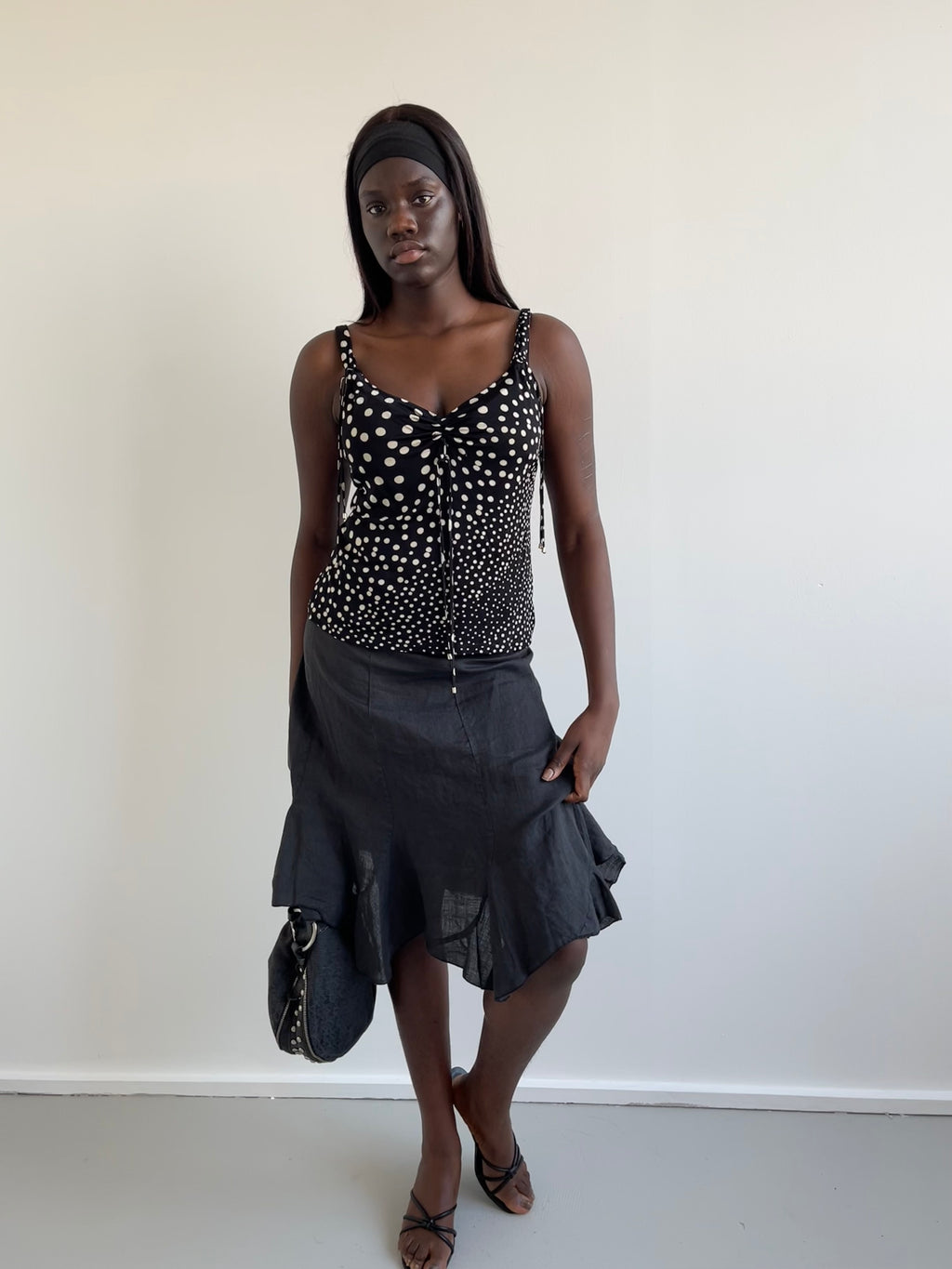 Le Maglie Diana Gallesi cream and black polka dot cami