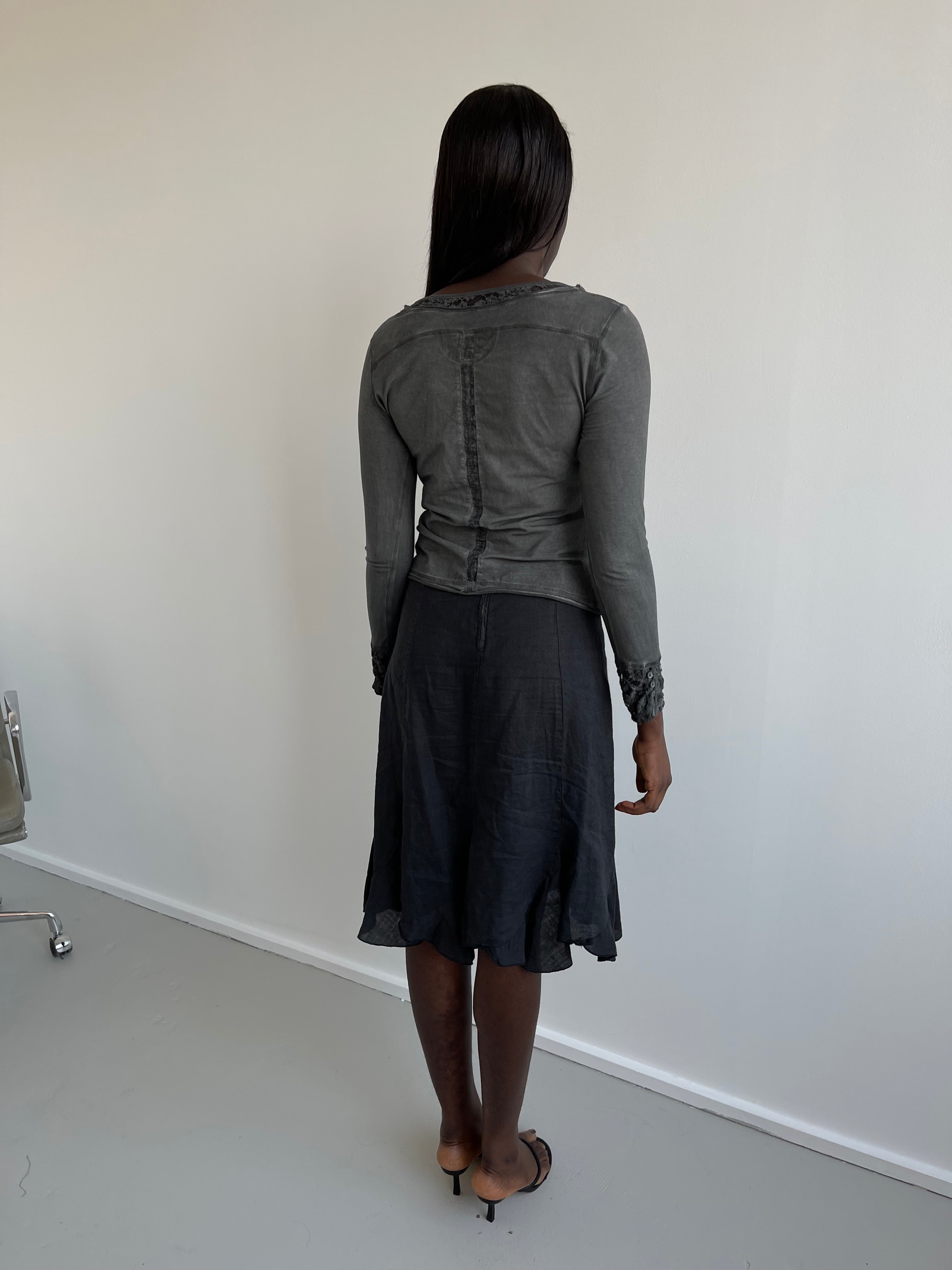 Black linen midi skirt