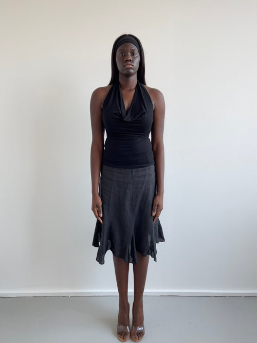 Black cowl neck halter top
